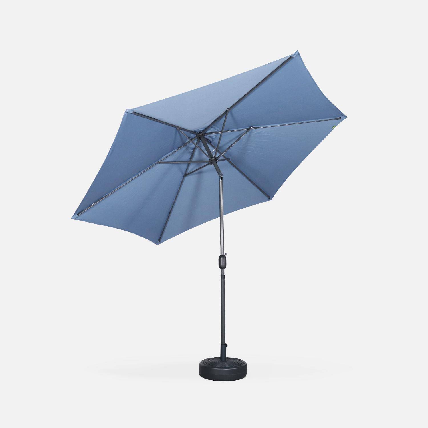 Parasol droit rond Ø300cm - Touquet Bleu grisé - mât central en aluminium orientable et manivelle d'ouverture Photo4