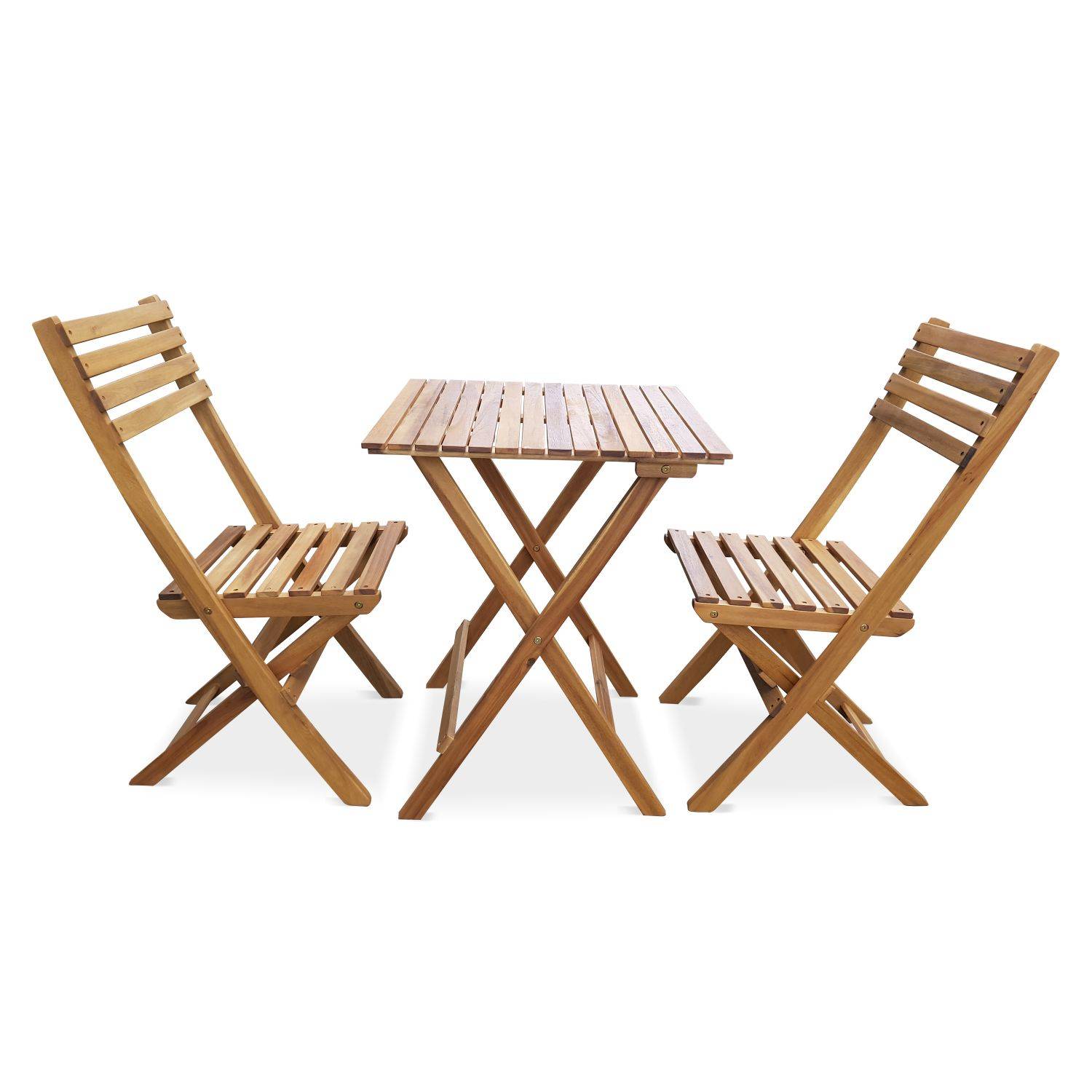 Mobiliário de jardim dobrável - Figueres - Mesa de madeira quadrada 60x60cm com duas cadeiras dobráveis Photo2
