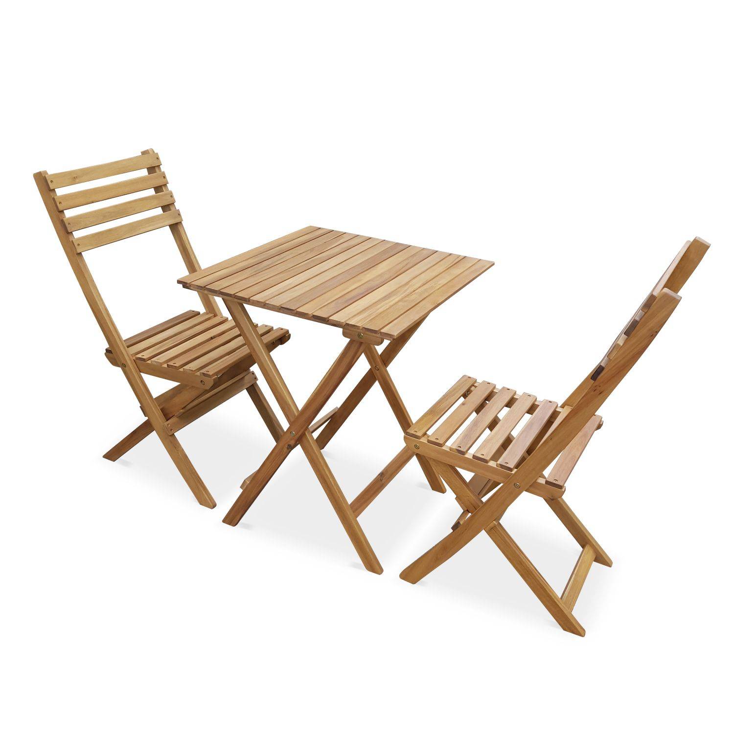 Muebles de jardín de bistrot plegables - Figueres - Mesa de madera cuadrada 60x60cm con dos sillas plegables Photo1