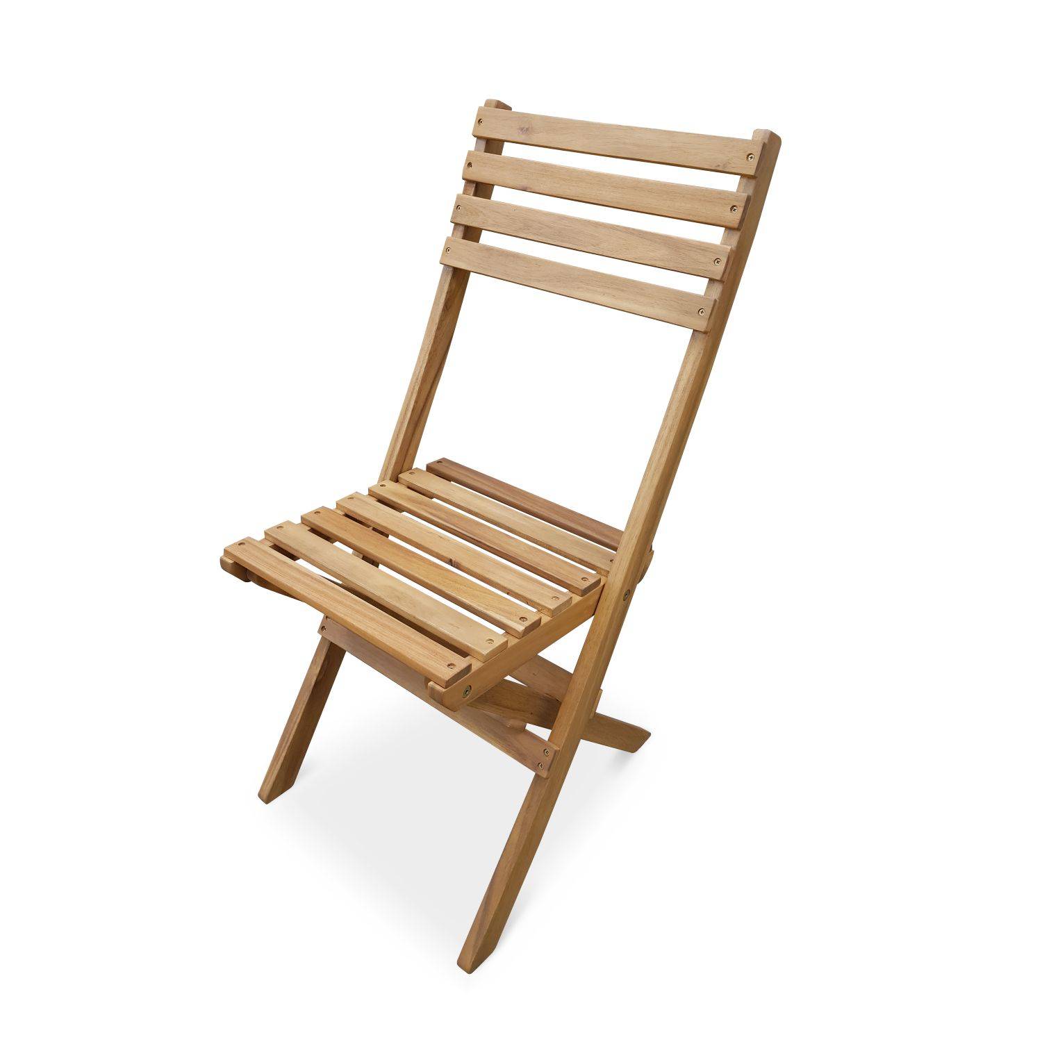 Muebles de jardín de bistrot plegables - Figueres - Mesa de madera cuadrada 60x60cm con dos sillas plegables Photo3