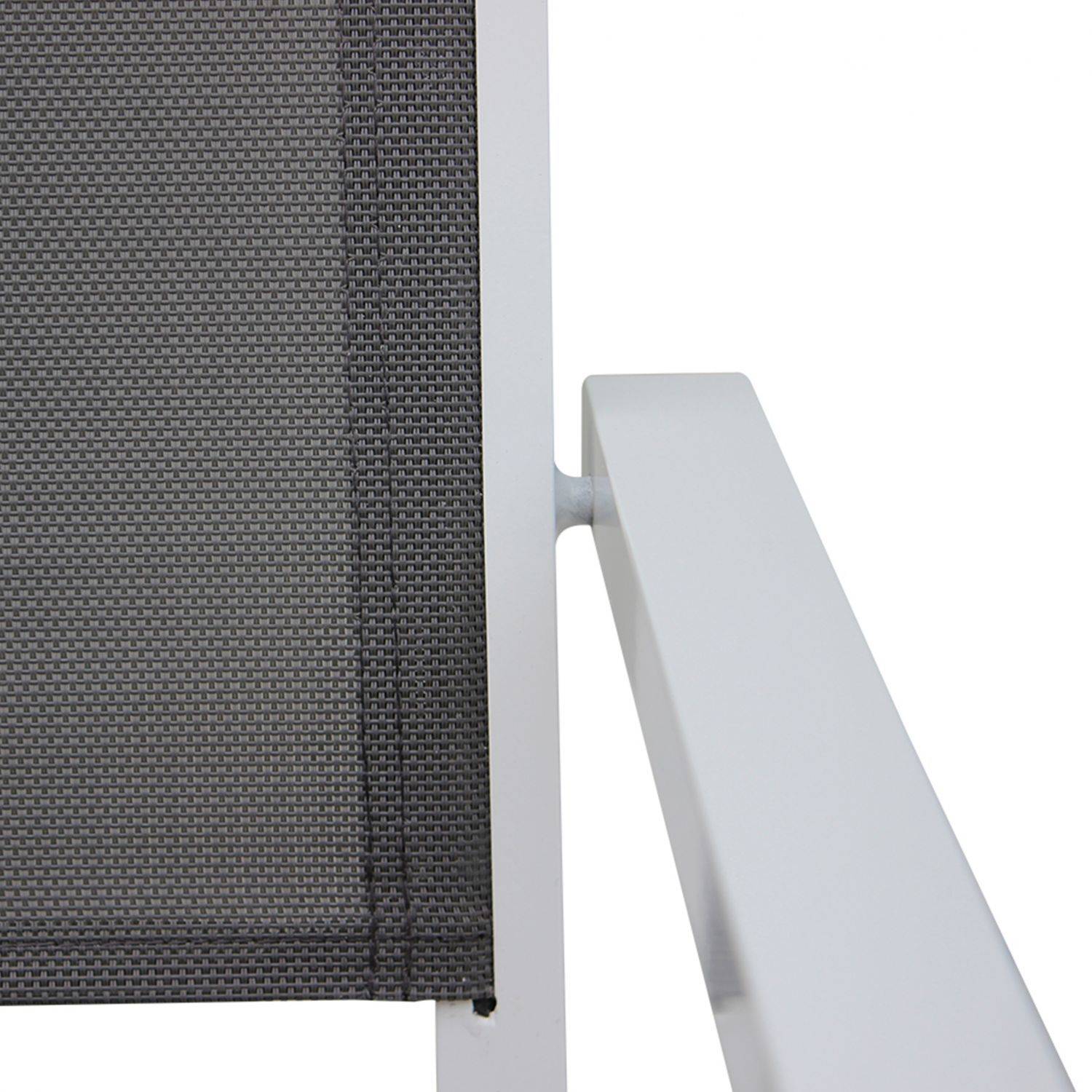 Gartengarnitur aus Aluminium und Textilene - Capua 180 cm - Weiß, Grau - 8 Plätze - 1 großer rechteckiger Tisch, 8 stapelbare Sessel Photo5