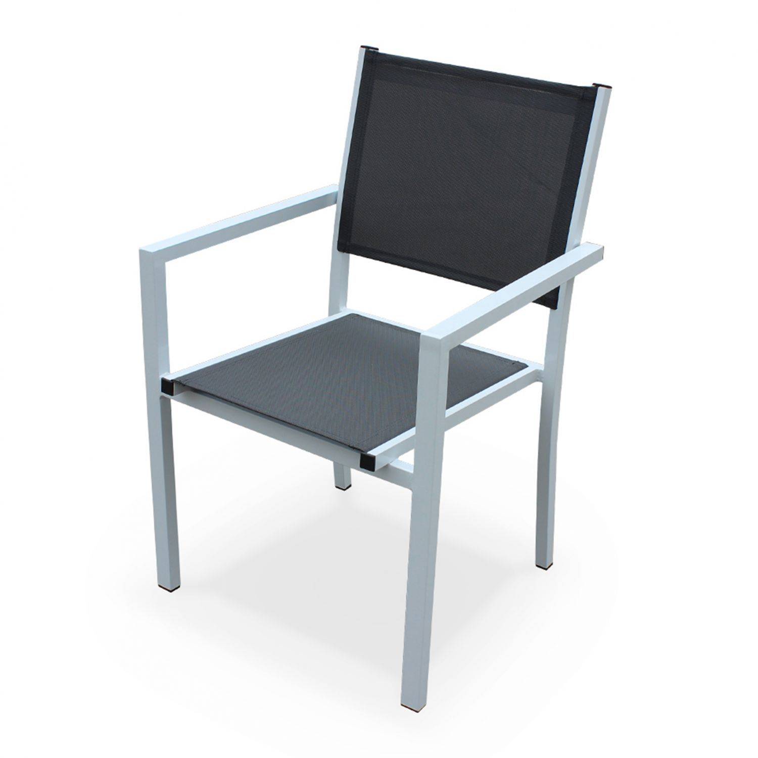 Gartengarnitur aus Aluminium und Textilene - Capua 180 cm - Weiß, Grau - 8 Plätze - 1 großer rechteckiger Tisch, 8 stapelbare Sessel Photo4