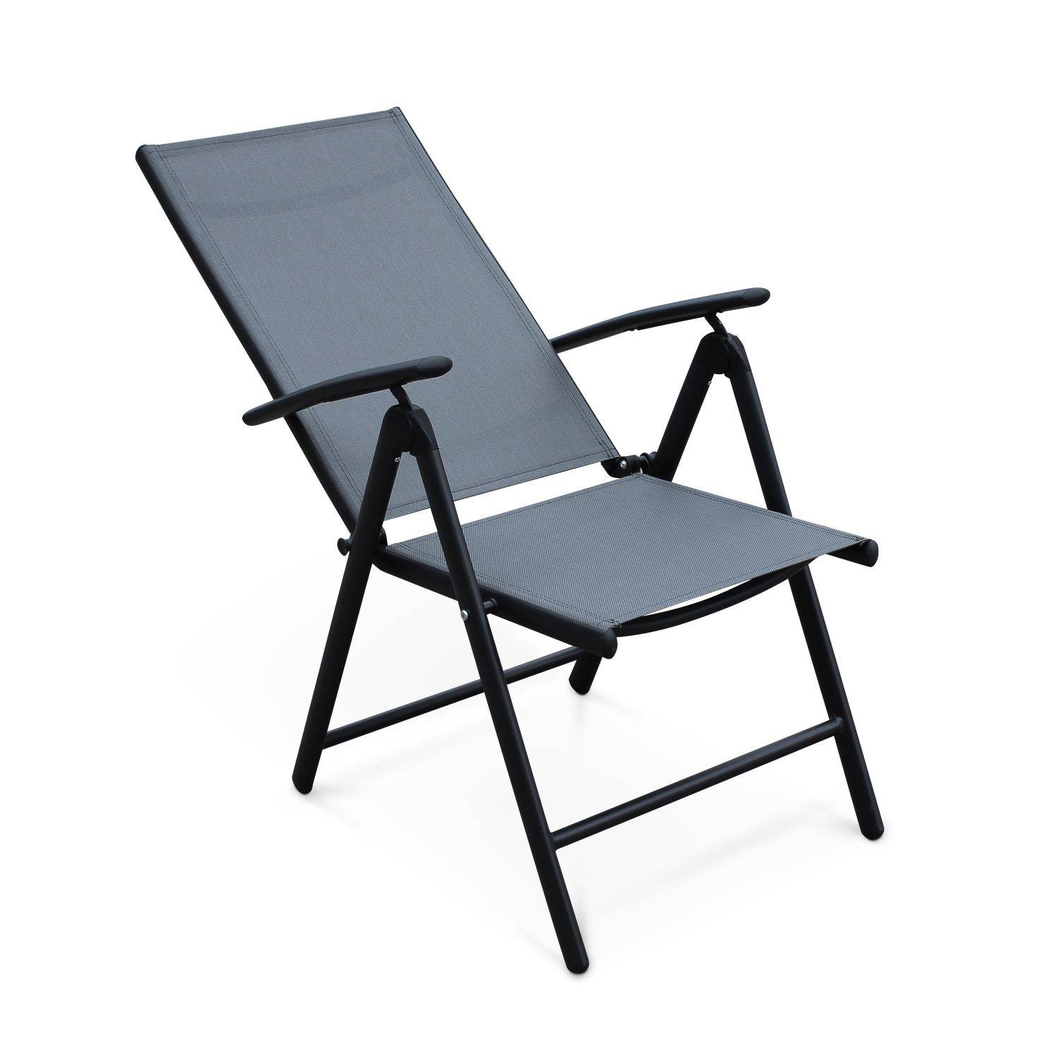 Lot de 4 fauteuils multi-positions - Naevia - en aluminium anthracite et textilène gris. Photo3