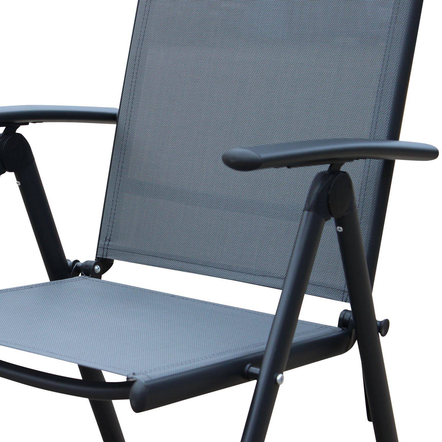 Lot de 4 fauteuils multi-positions - Naevia - en aluminium anthracite et textilène gris. Photo4