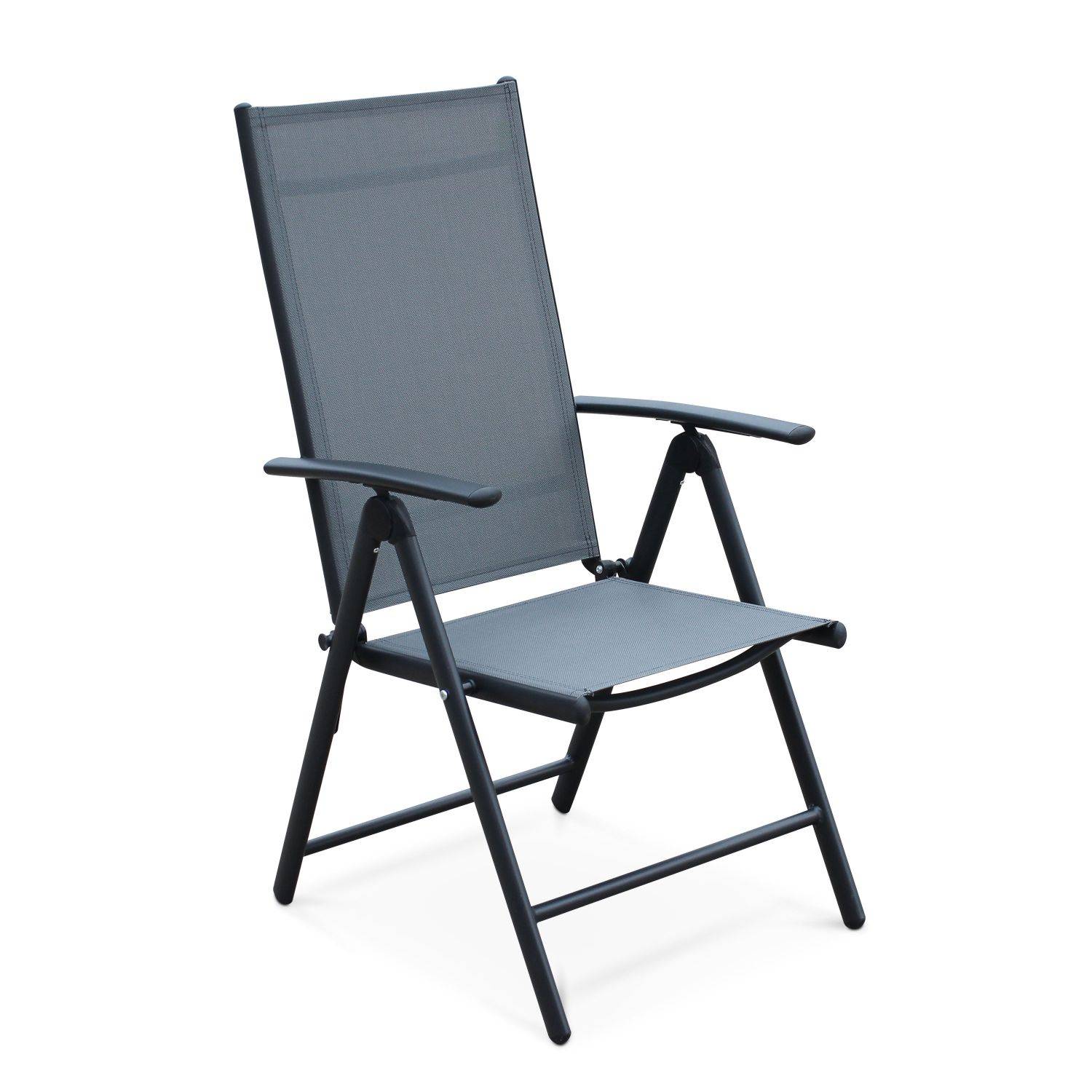 Lot de 4 fauteuils multi-positions - Naevia - en aluminium anthracite et textilène gris. Photo2