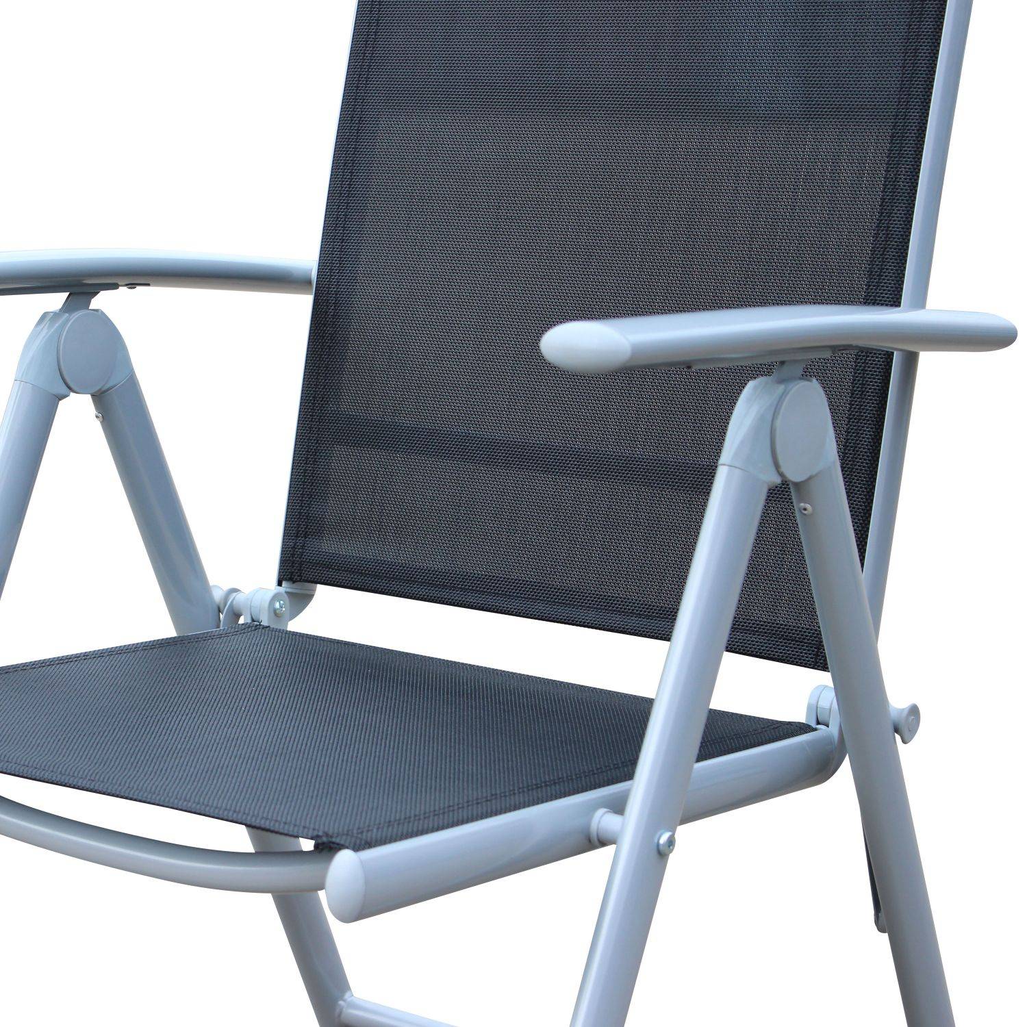 Lot de 4 fauteuils multi-positions - Naevia - en aluminium gris et textilène noir. Photo4