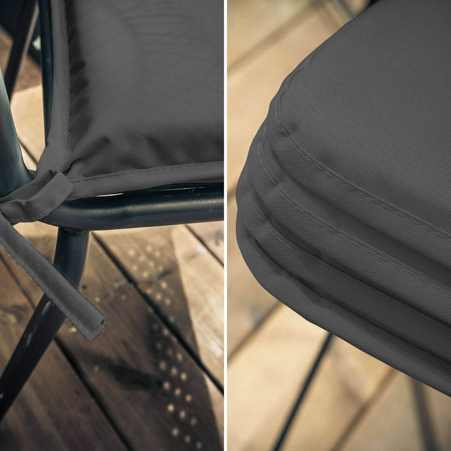 Lot de 4 galettes de chaise – 38 x 38 cm – Quartz (gris anthracite), assise avec fixation à nœuds, bords gansés Photo3