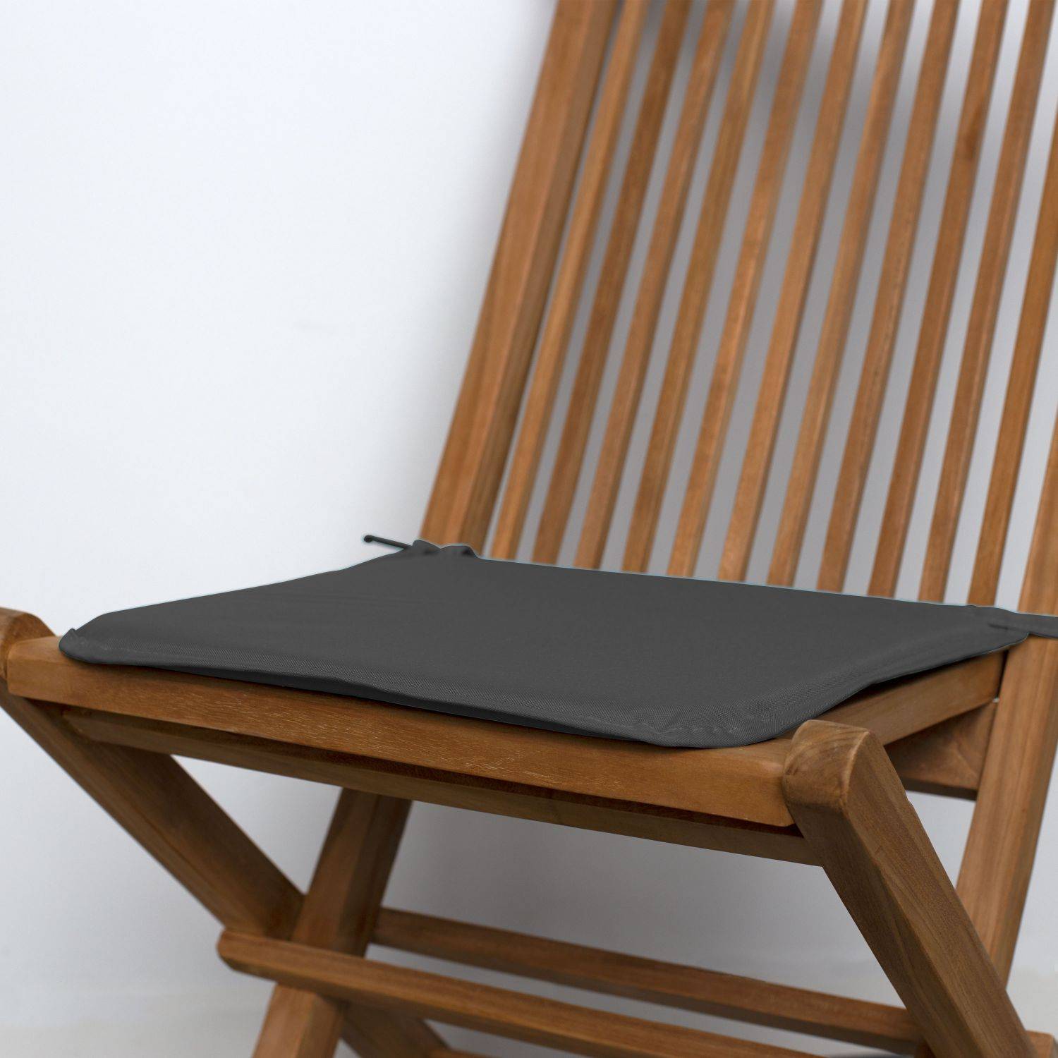 Lot de 4 galettes de chaise – 38 x 38 cm – Quartz (gris anthracite), assise avec fixation à nœuds, bords gansés Photo2
