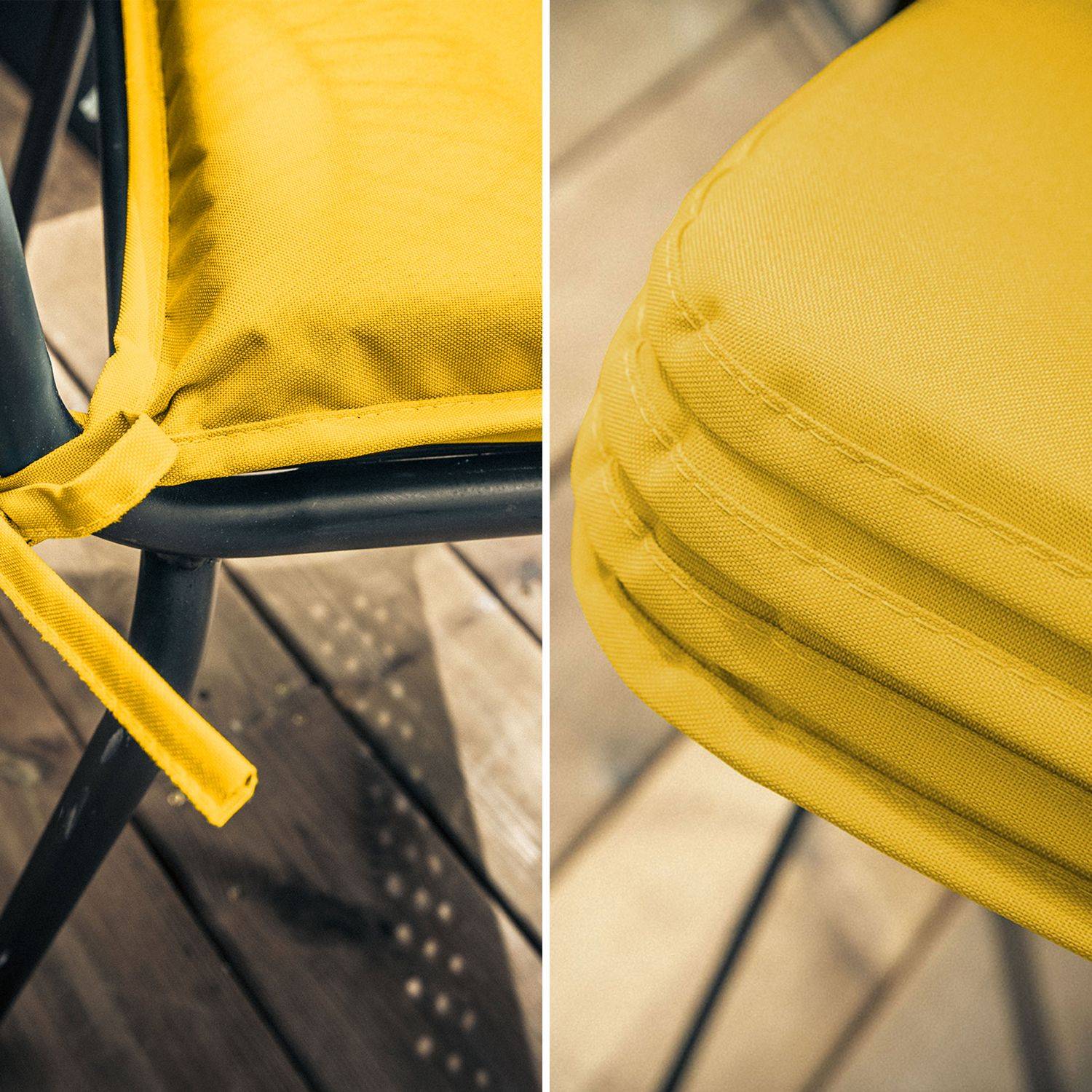 Set van 4 zitkussens voor stoel – 38 x 38 cm – Sunny (geel), zitkussen met koordje voor bevestiging, met bies Photo3