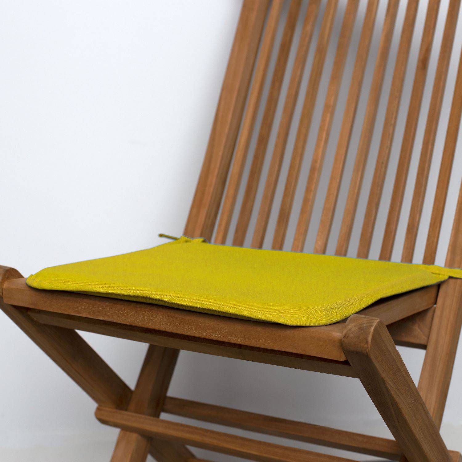 Lot de 4 galettes de chaise – 38 x 38 cm – Sunny (jaune), assise avec fixation à nœuds, bords gansés Photo2