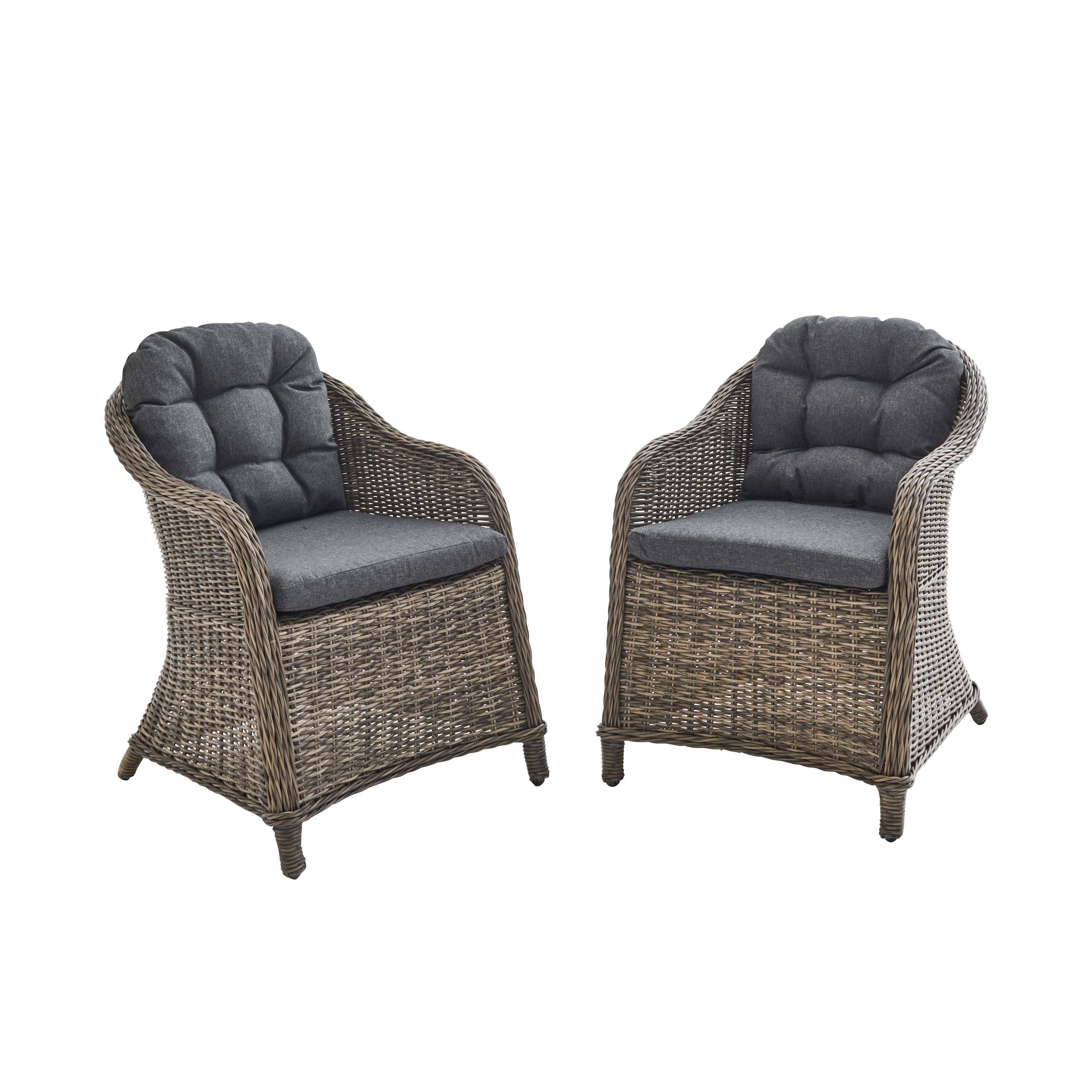 Set mit 2 runden Sesseln aus Polyrattan - Lecco Natur - anthrazitfarbene Kissen, Stühle, Aluminiumgestell Photo1