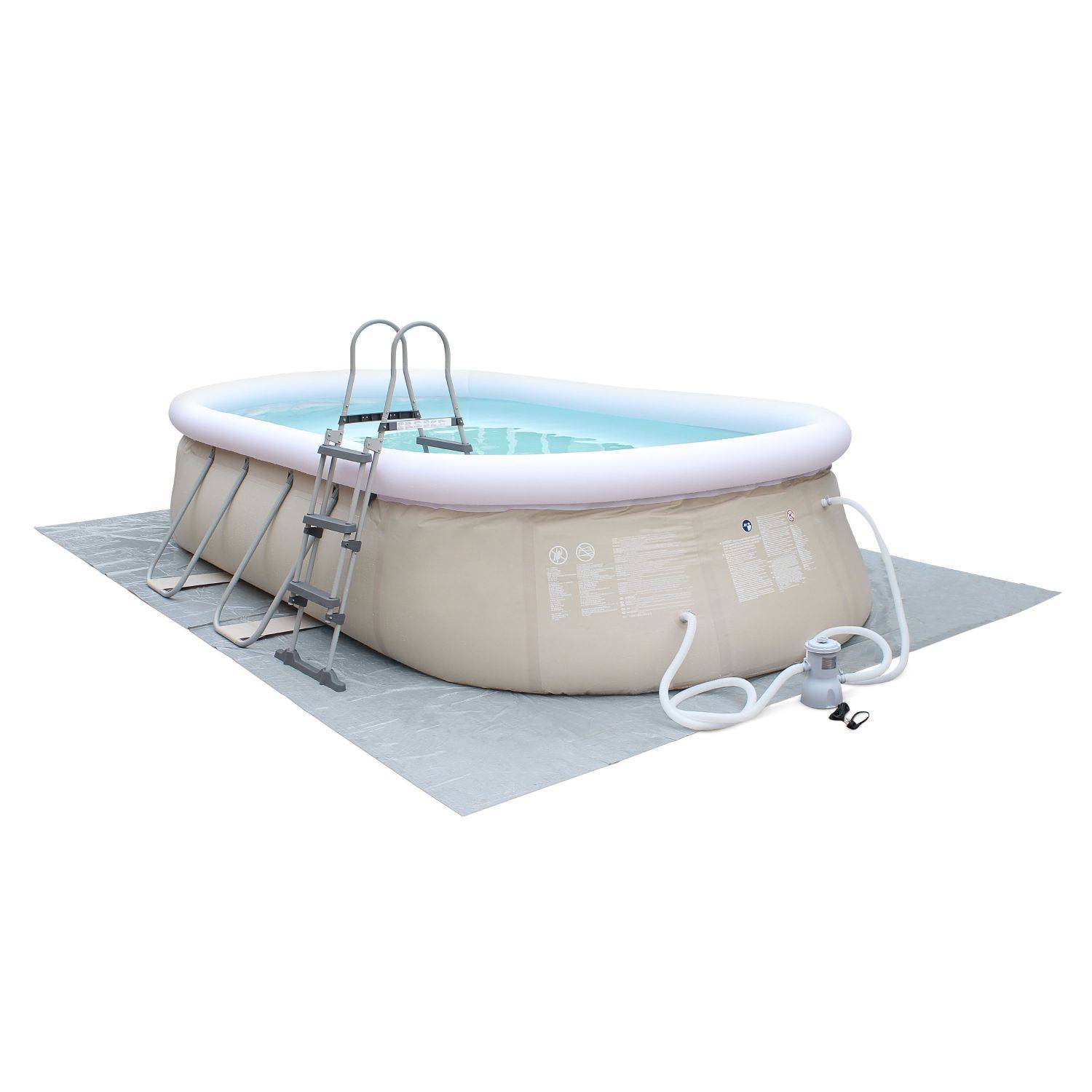 Kit piscine géante complet - Onyx grise - bouée pastèque - piscine autoportante ovale 5,4x3m avec pompe, bâche , tapis de sol et échelle, piscine hors sol autostable Photo3