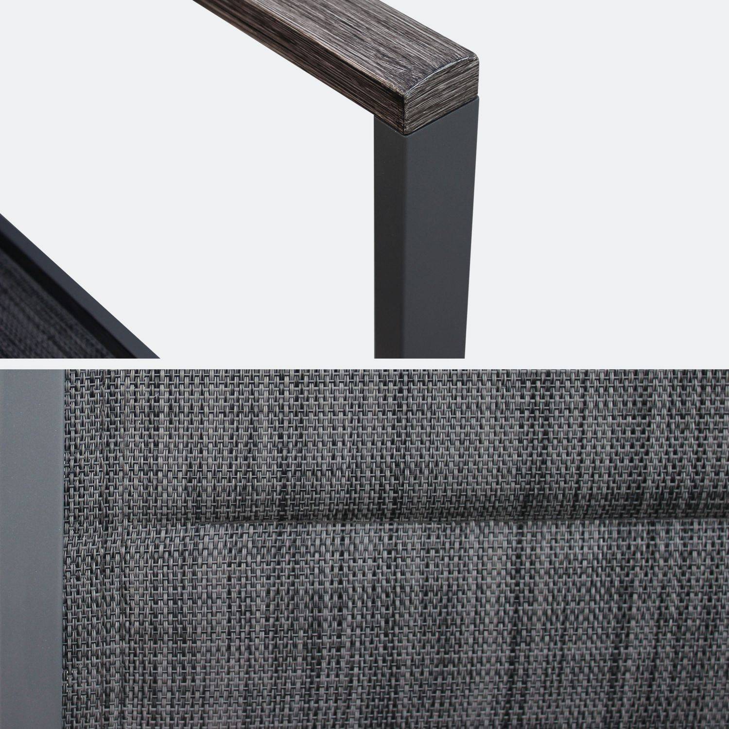 Lot de 2 fauteuils Chicago - Aluminium et textilène gris foncé chiné, empilables Photo3