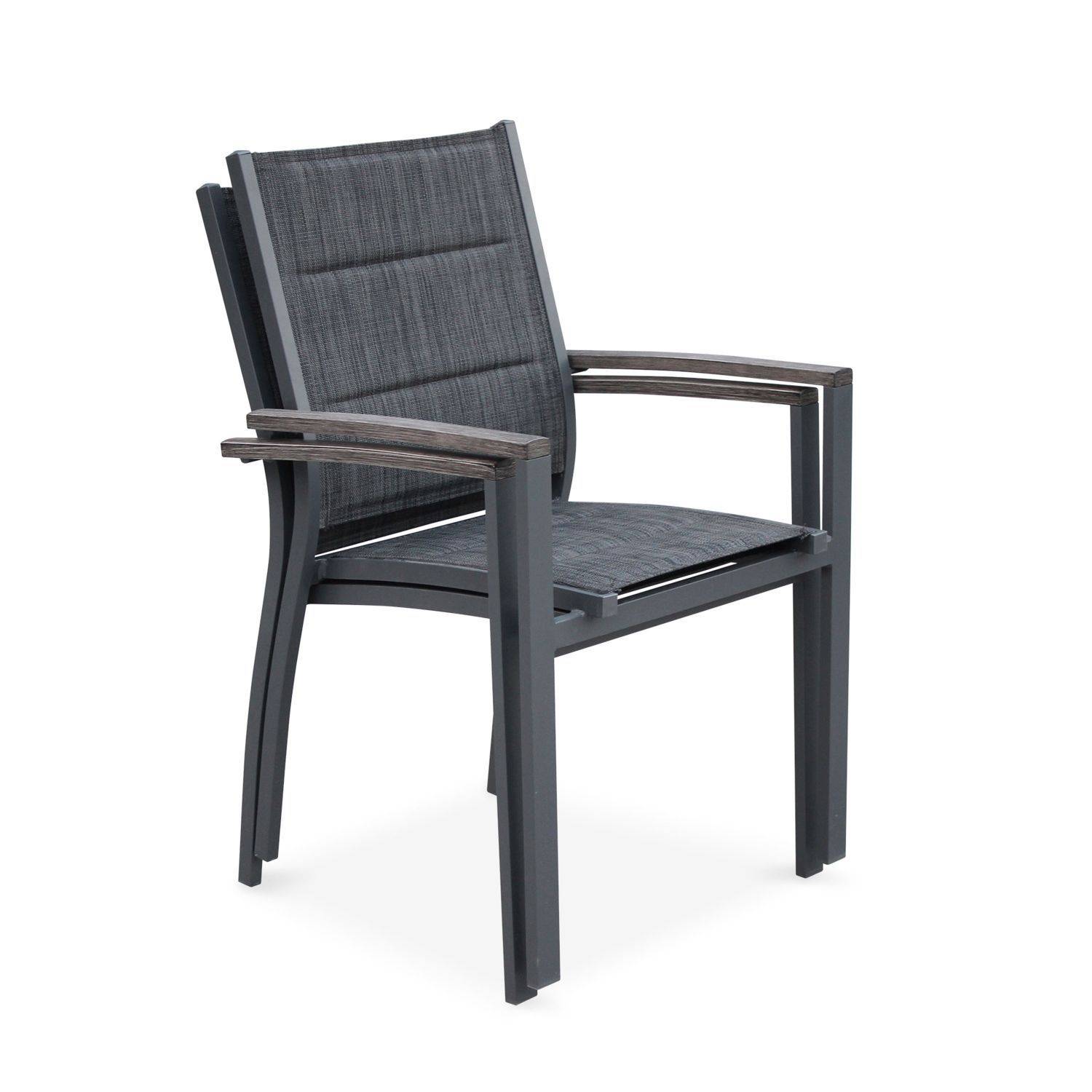 Lot de 2 fauteuils Chicago - Aluminium et textilène gris foncé chiné, empilables Photo2