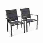 Lot de 2 fauteuils Chicago - Aluminium et textilène gris foncé chiné, empilables Photo1