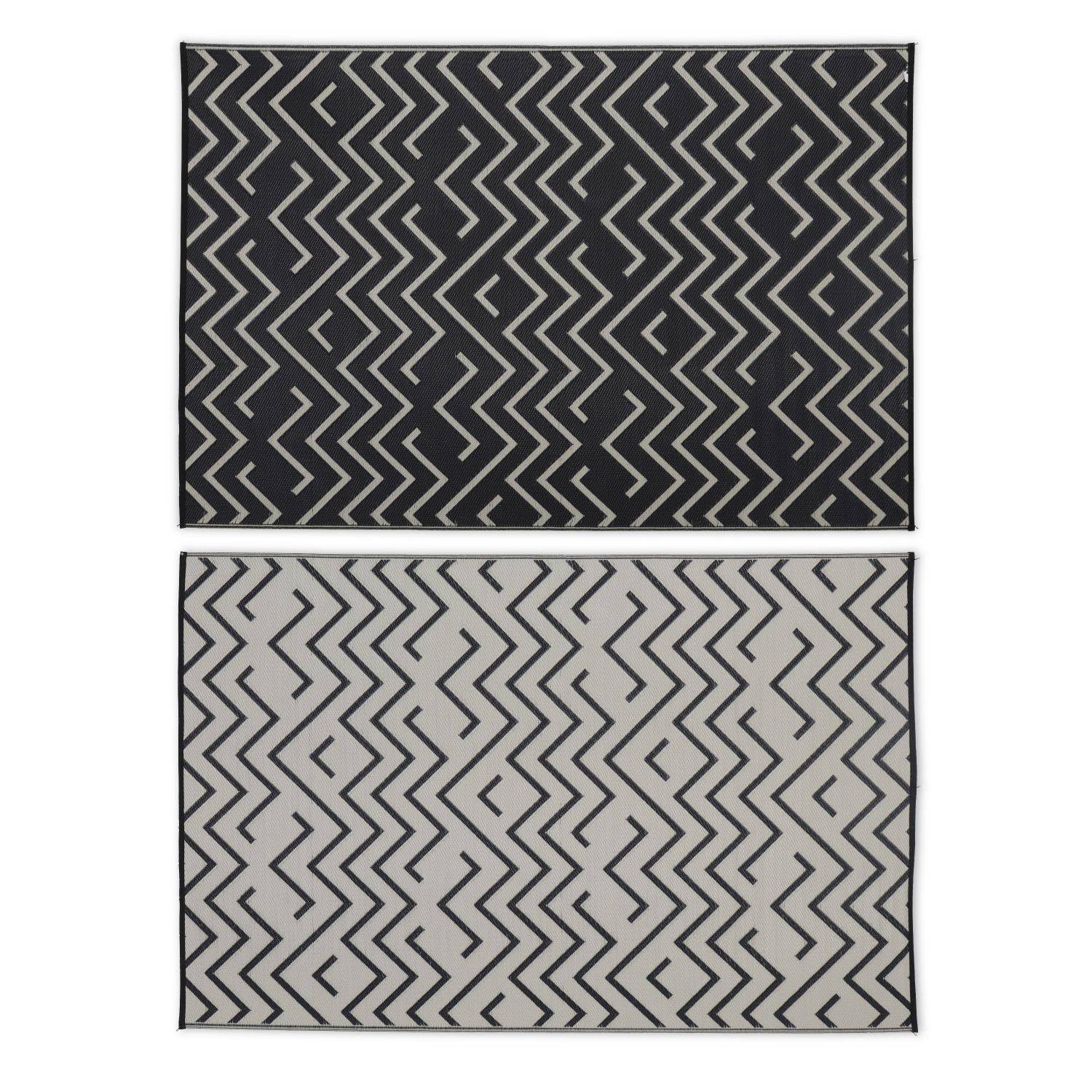 Tapis d’extérieur 180x270cm SYDNEY - Rectangulaire, motif vagues noir / beige, jacquard, réversible, indoor / outdoor Photo2