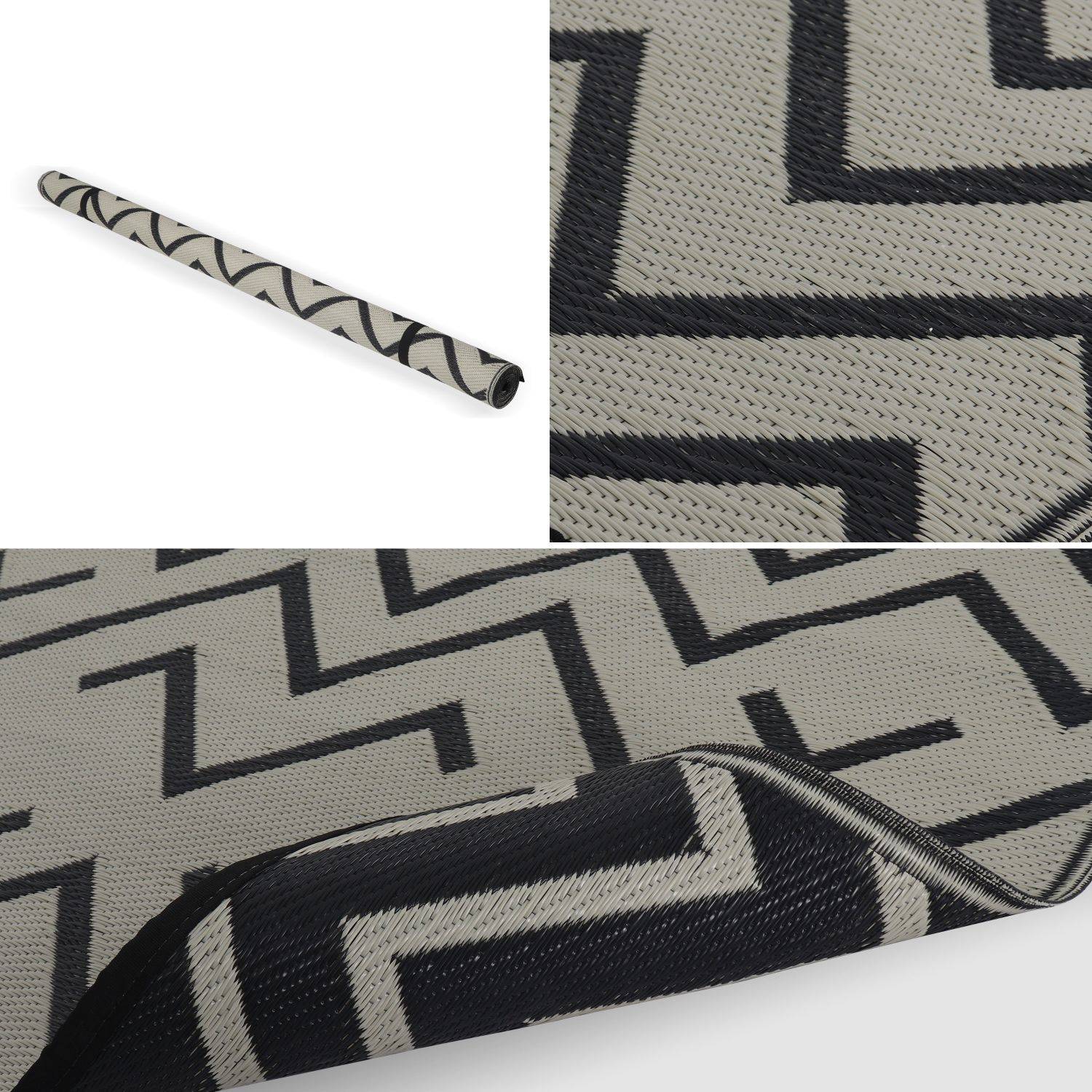 Tapis d’extérieur 180x270cm SYDNEY - Rectangulaire, motif vagues noir / beige, jacquard, réversible, indoor / outdoor Photo3