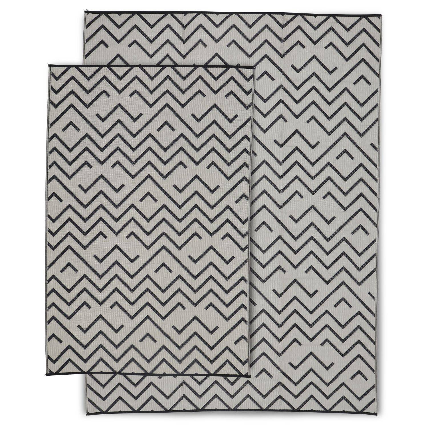 Tapis d’extérieur 180x270cm SYDNEY - Rectangulaire, motif vagues noir / beige, jacquard, réversible, indoor / outdoor Photo5