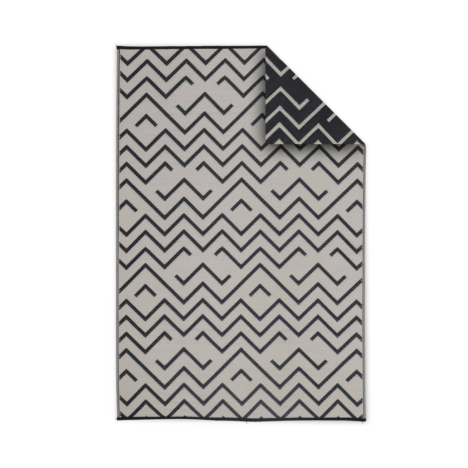 Tapis d’extérieur 180x270cm SYDNEY - Rectangulaire, motif vagues noir / beige, jacquard, réversible, indoor / outdoor Photo1