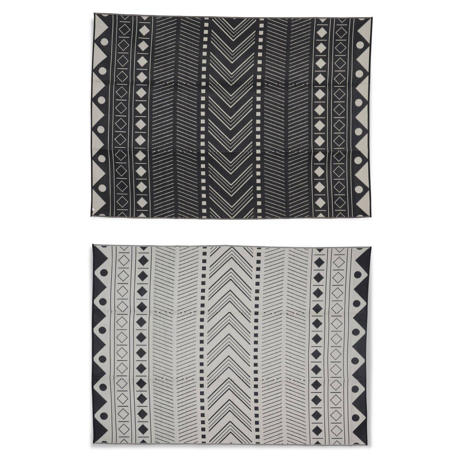 Tapis d’extérieur 270x360cm BAMAKO- Rectangulaire, motif ethnique noir / beige, jacquard, réversible, indoor / outdoor, Photo2