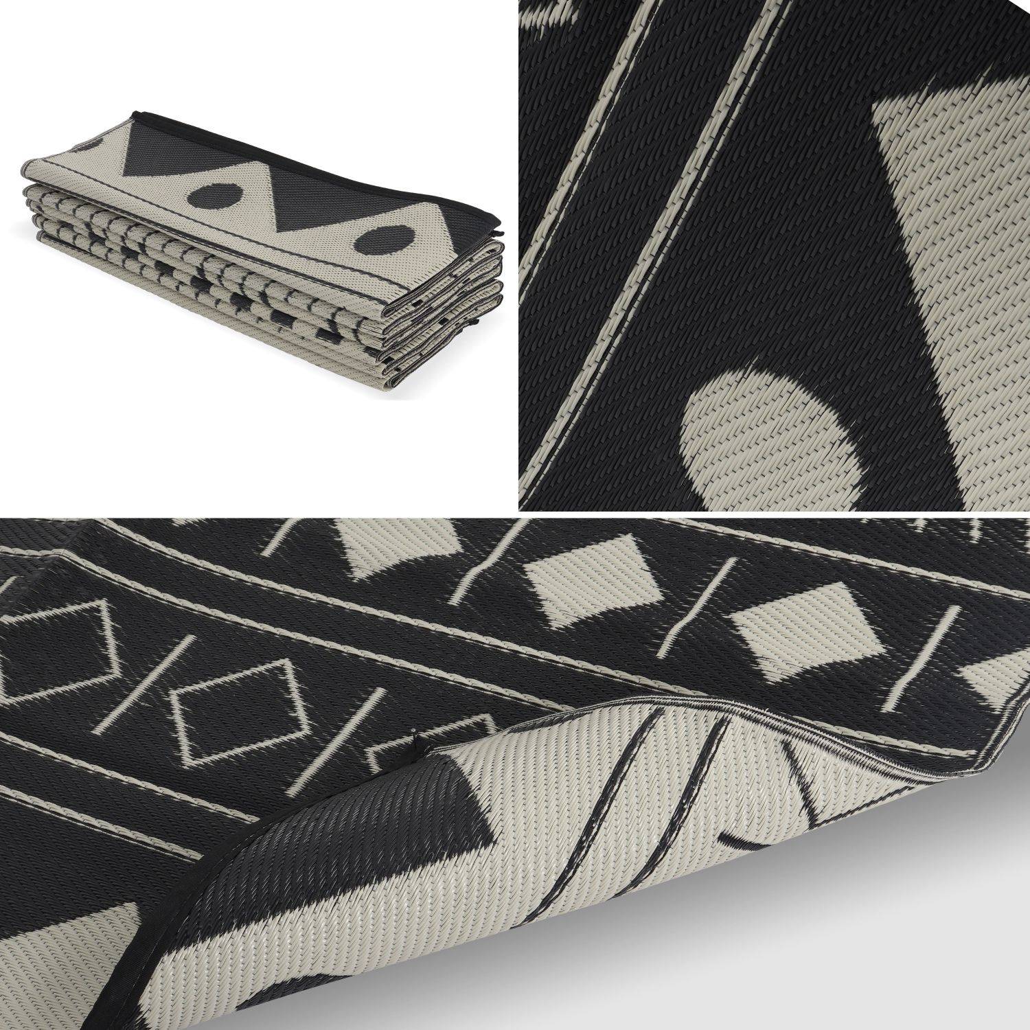 Tapis d’extérieur 270x360cm BAMAKO- Rectangulaire, motif ethnique noir / beige, jacquard, réversible, indoor / outdoor, Photo3
