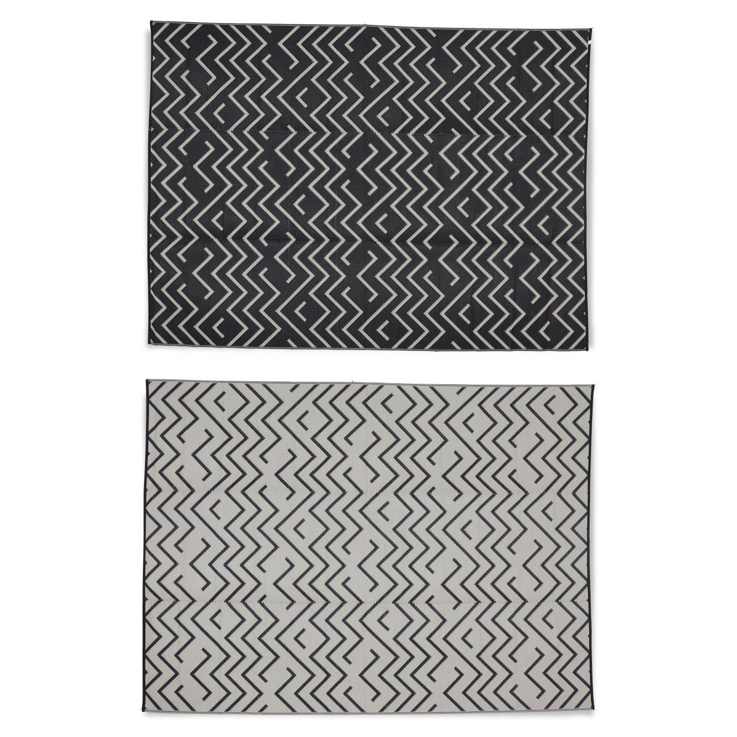 Alfombra de exterior 270x360cm SYDNEY - Rectangular, patrón de ondas negro / beige, jacquard, reversible, interior / exterior Photo2