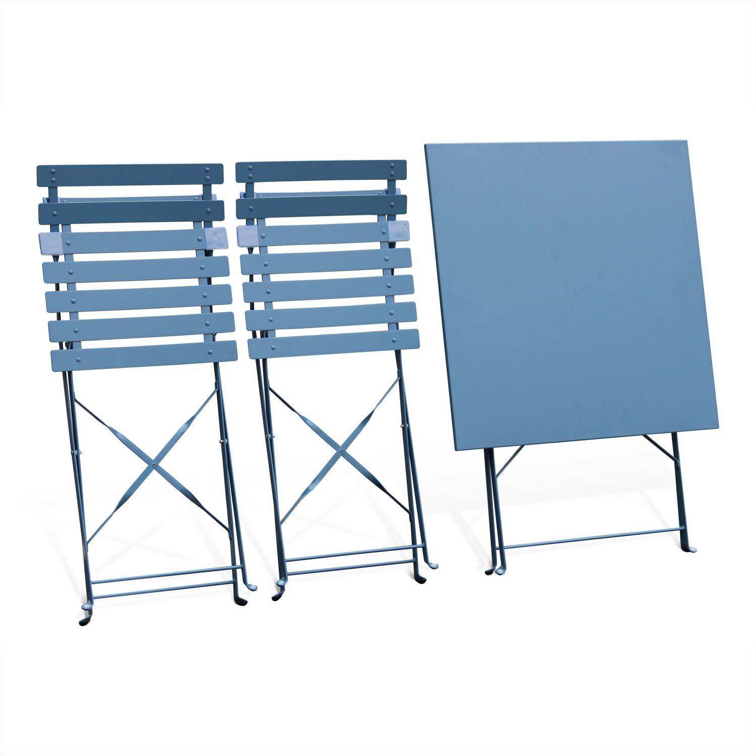Klappbares Bistro-Gartenmöbel Set - Emilia quadratisch blau-grau - Tisch 70 x 70 cm mit zwei Klappstühlen + Eckregal Alicia Photo5