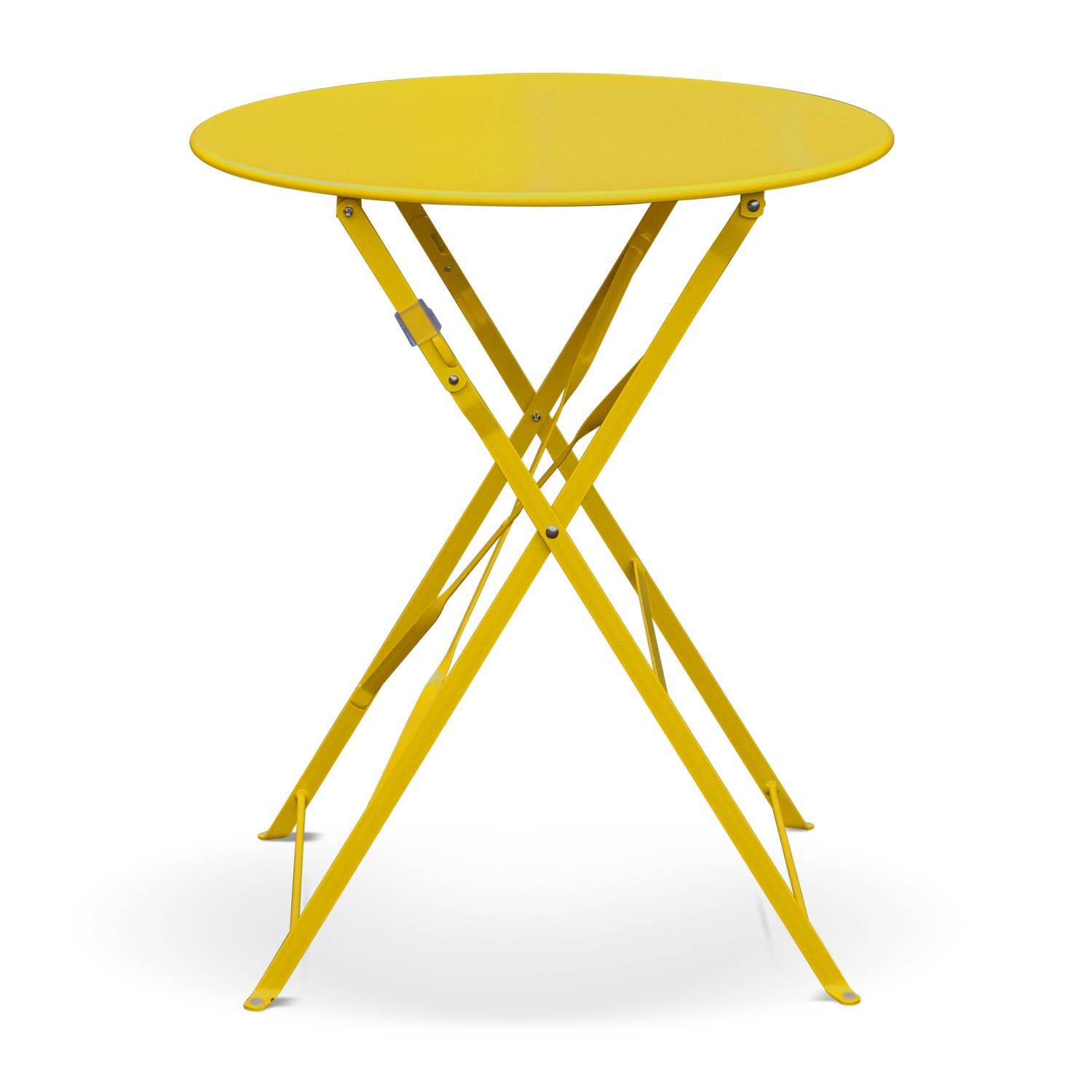 Table de jardin bistrot pliable - Emilia ronde jaune- Table ronde Ø60cm en acier thermolaqué Photo2