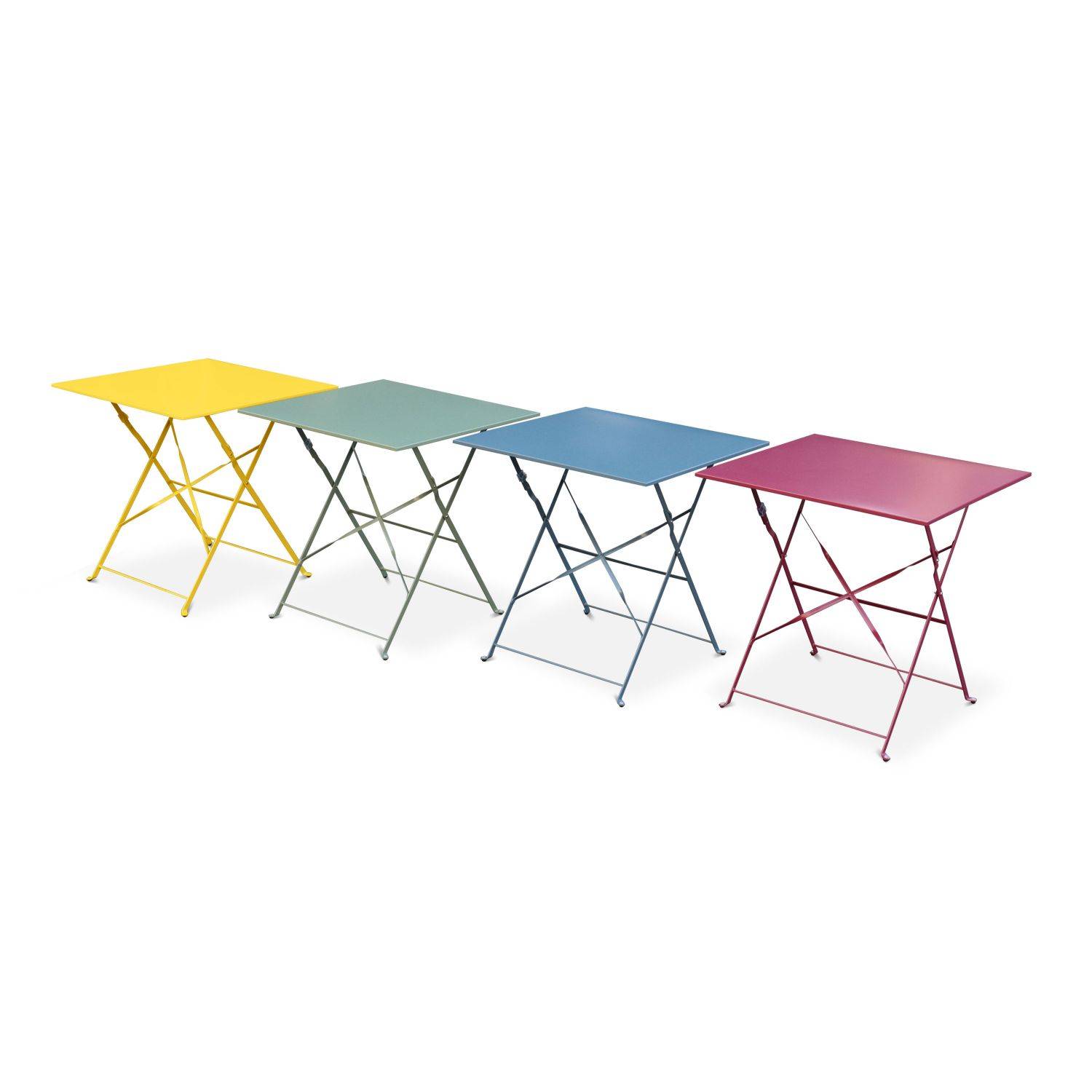 Klappbarer Bistro-Gartentisch - Emilia quadratisch gelb - Quadratischer Tisch 70x70cm aus pulverbeschichtetem Stahl Photo4