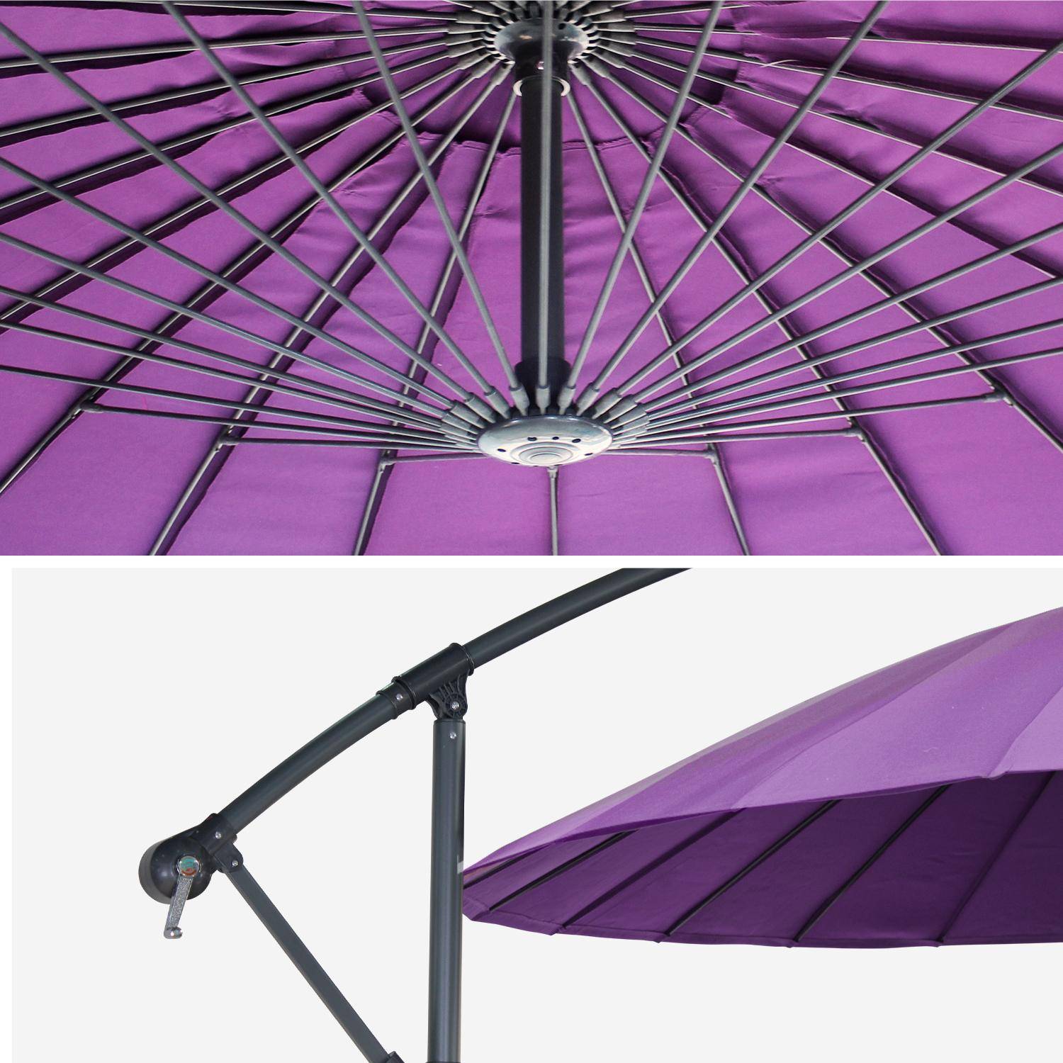 Sombrilla redonda 3m - Shanghai - Color violeta, estructura antracita, varillas de fibra de vidrio, manivela anti-retorno Photo3