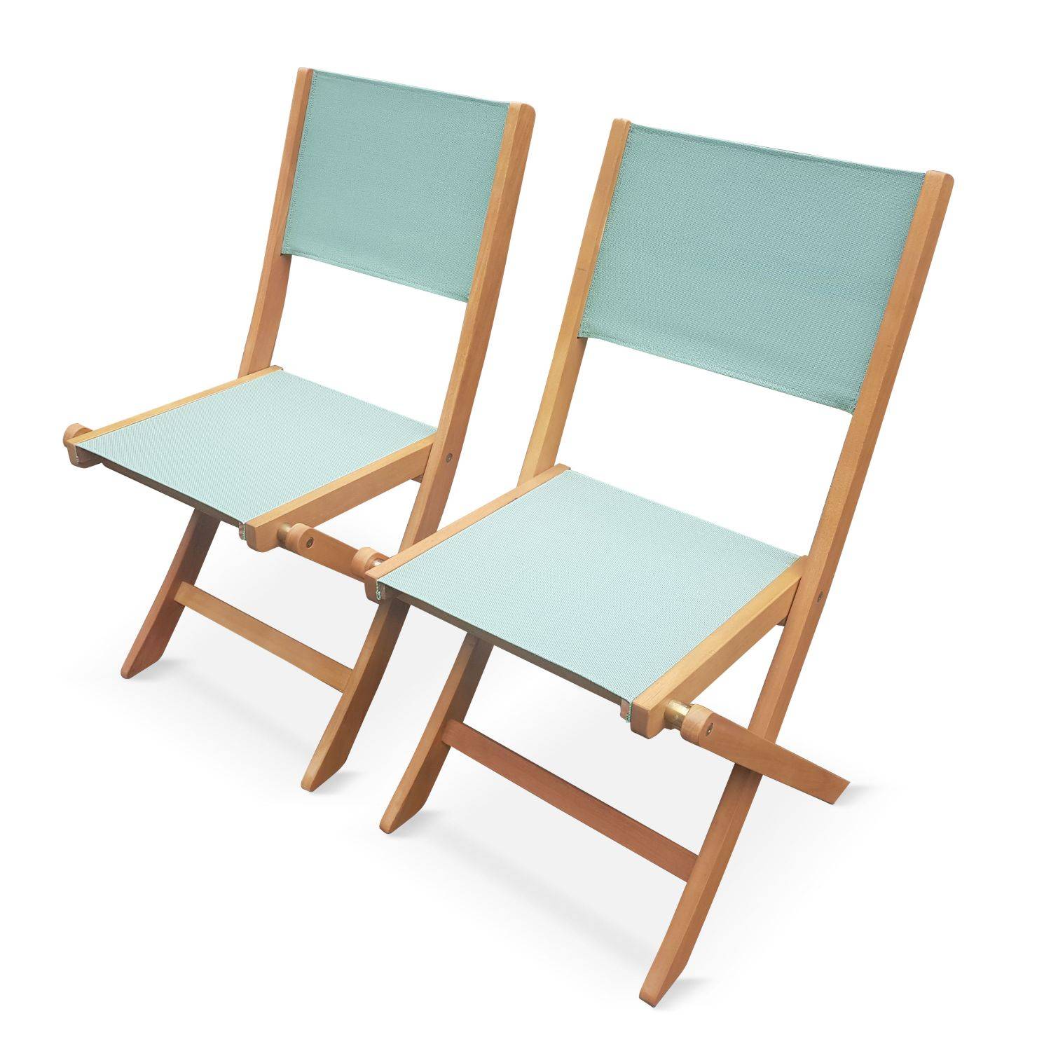Chaises de jardin en bois et textilène - Almeria vert de gris - 2 chaises pliantes en bois d'Eucalyptus FSC huilé et textilène Photo1
