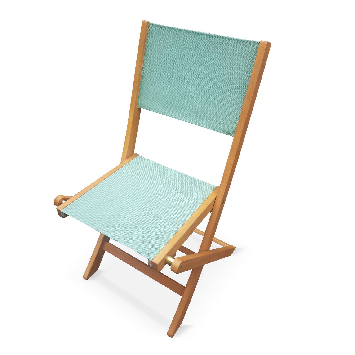 Sillas de jardín de madera y textileno - Almería - 2 sillas plegables de madera de eucalipto FSC aceitado y textileno verde grisáceo  Photo2