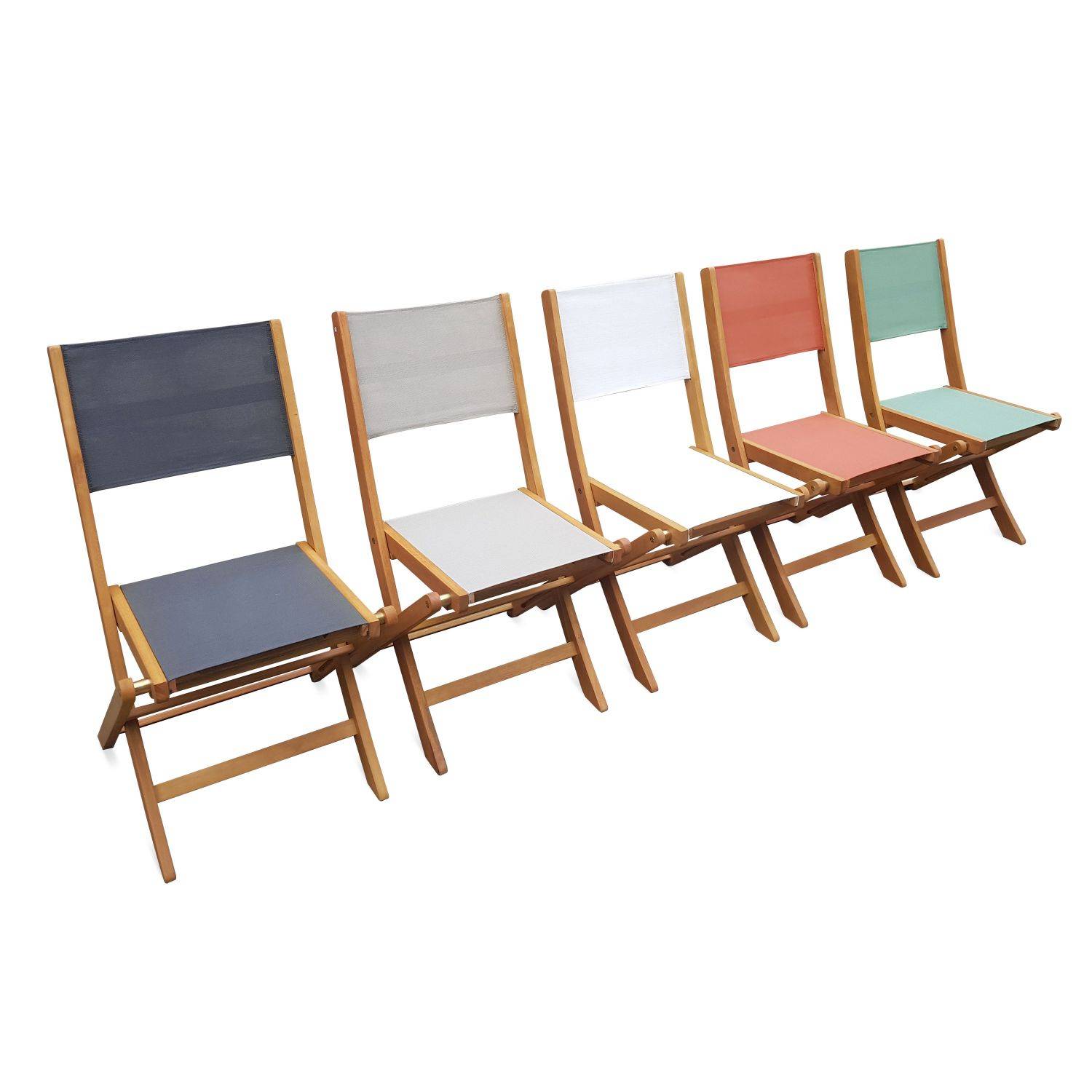 Cadeiras de jardim de madeira e textilene - Verde Almeria de cinza - 2 cadeiras dobráveis em madeira de eucalipto FSC oleado e textilene Photo5