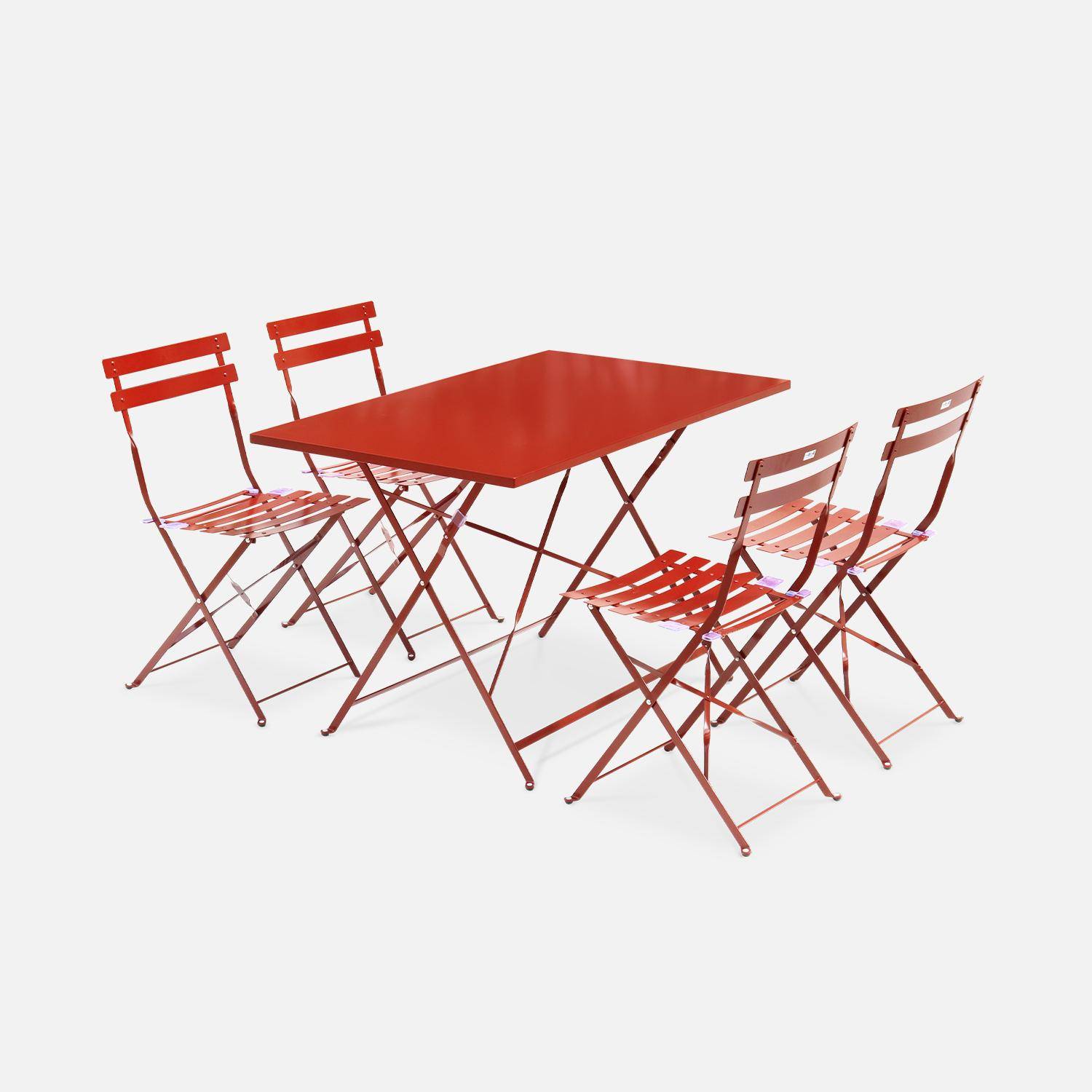 Salon de jardin bistrot pliable - Emilia rectangulaire Terra Cotta - Table 110x70cm avec quatre chaises pliantes, acier thermolaqué Photo2
