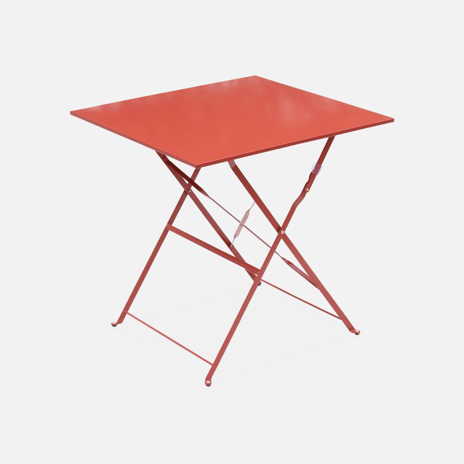 Klappbarer Bistro-Gartentisch - Emilia quadratisch Terra Cotta - Quadratischer Tisch 70x70cm aus pulverbeschichtetem Stahl Photo1