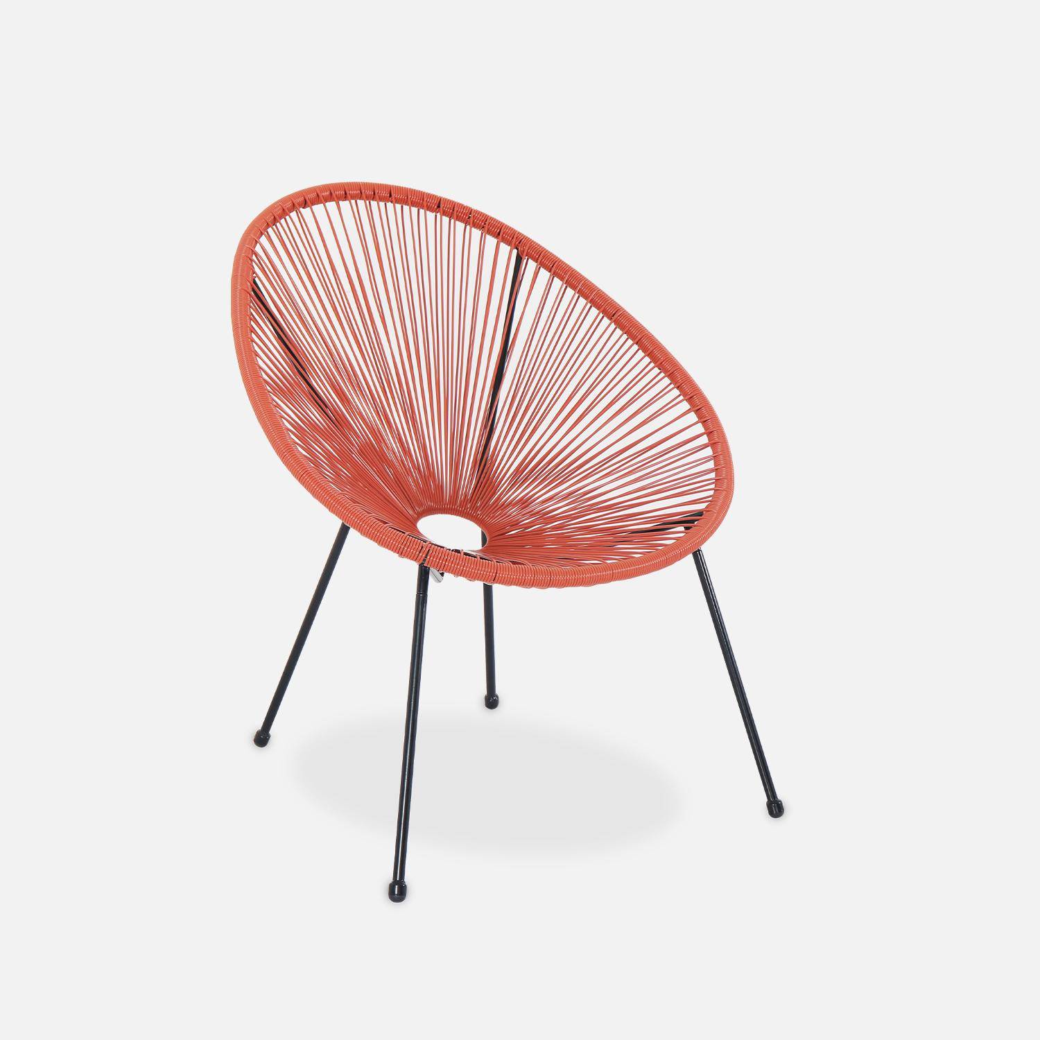 Set mit 2 eiförmigen ACAPULCO-Sesseln mit Beistelltisch - Terra Cotta - 4-beinige Sessel im Retro-Design, mit Couchtisch, Kunststoffschnur, innen / außen Photo3