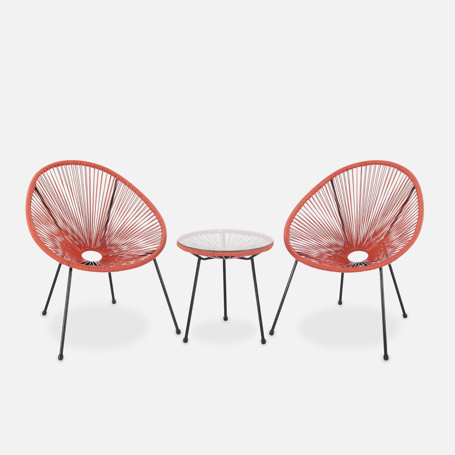 Set mit 2 eiförmigen ACAPULCO-Sesseln mit Beistelltisch - Terra Cotta - 4-beinige Sessel im Retro-Design, mit Couchtisch, Kunststoffschnur, innen / außen Photo2