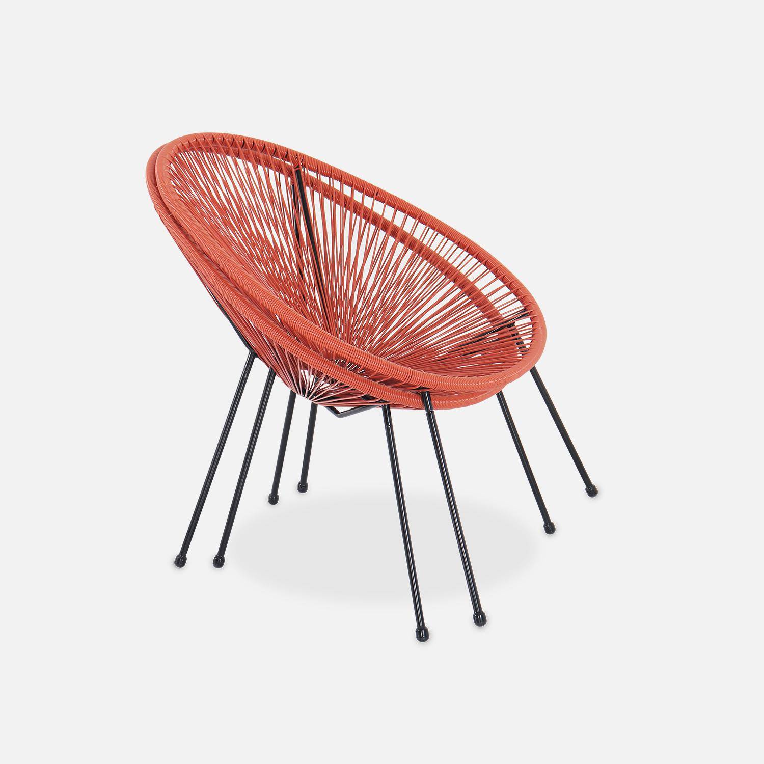Set van 2 ei-vormige stoelen ACAPULCO met bijzettafel - Terra Cotta - Stoelen 4 poten design retro, met lage tafel, plastic koorden Photo6
