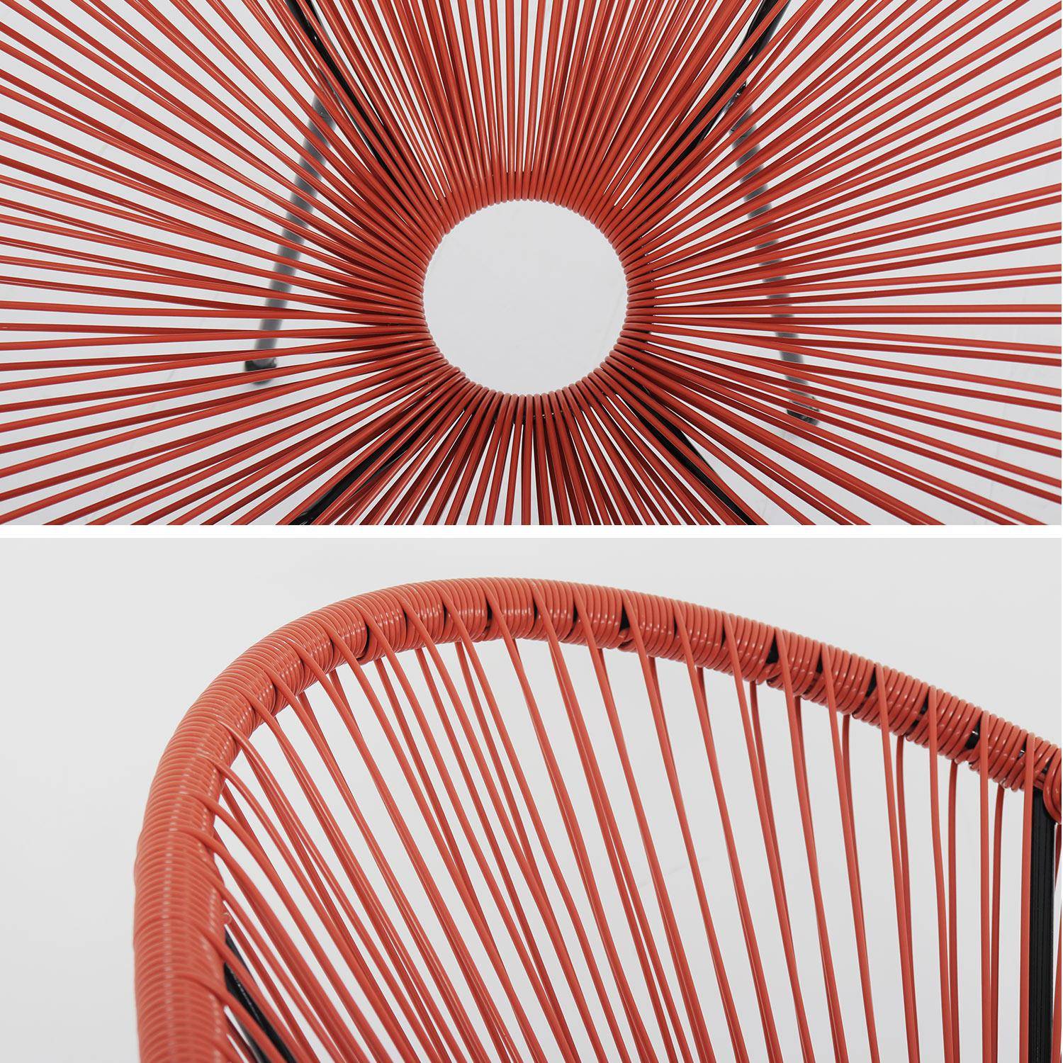 Set van 2 ei-vormige stoelen ACAPULCO met bijzettafel -Terra Cotta- Stoelen 4 poten design retro, met lage tafel, plastic koorden Photo7