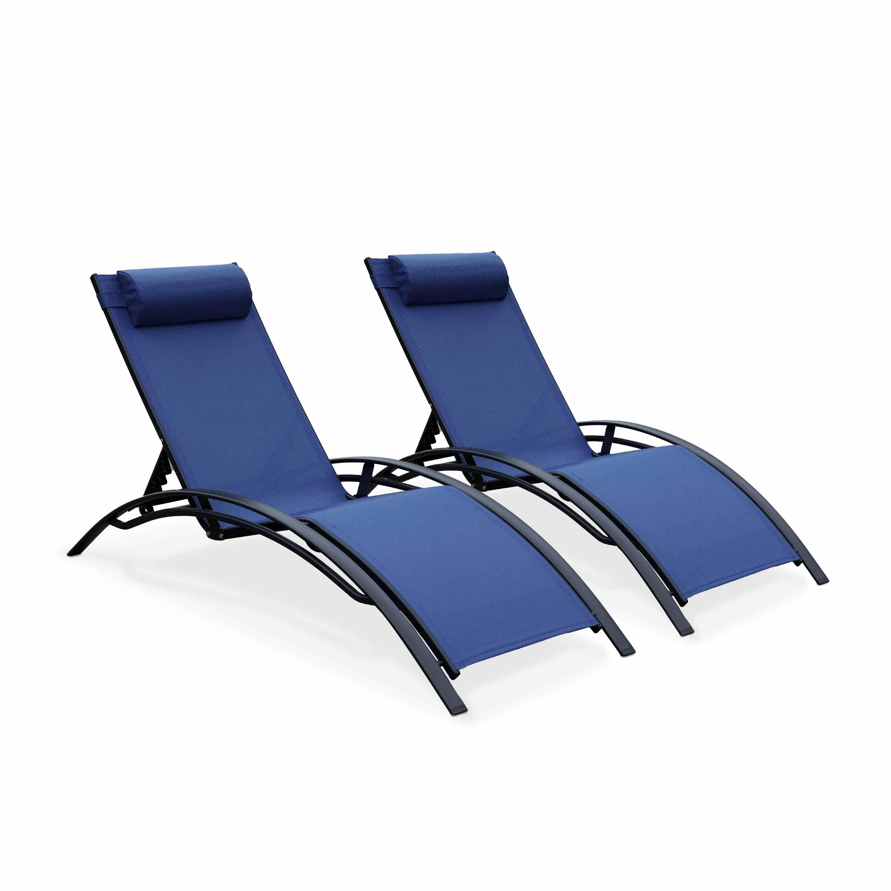 Sonnenliegen-Duo aus Aluminium - Louisa Nachtblau- Liegestühle aus Aluminium und Textilene Photo1