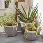 Set plantenmanden, 3 maten, Bloempot, met handgrepen - grijs Photo1