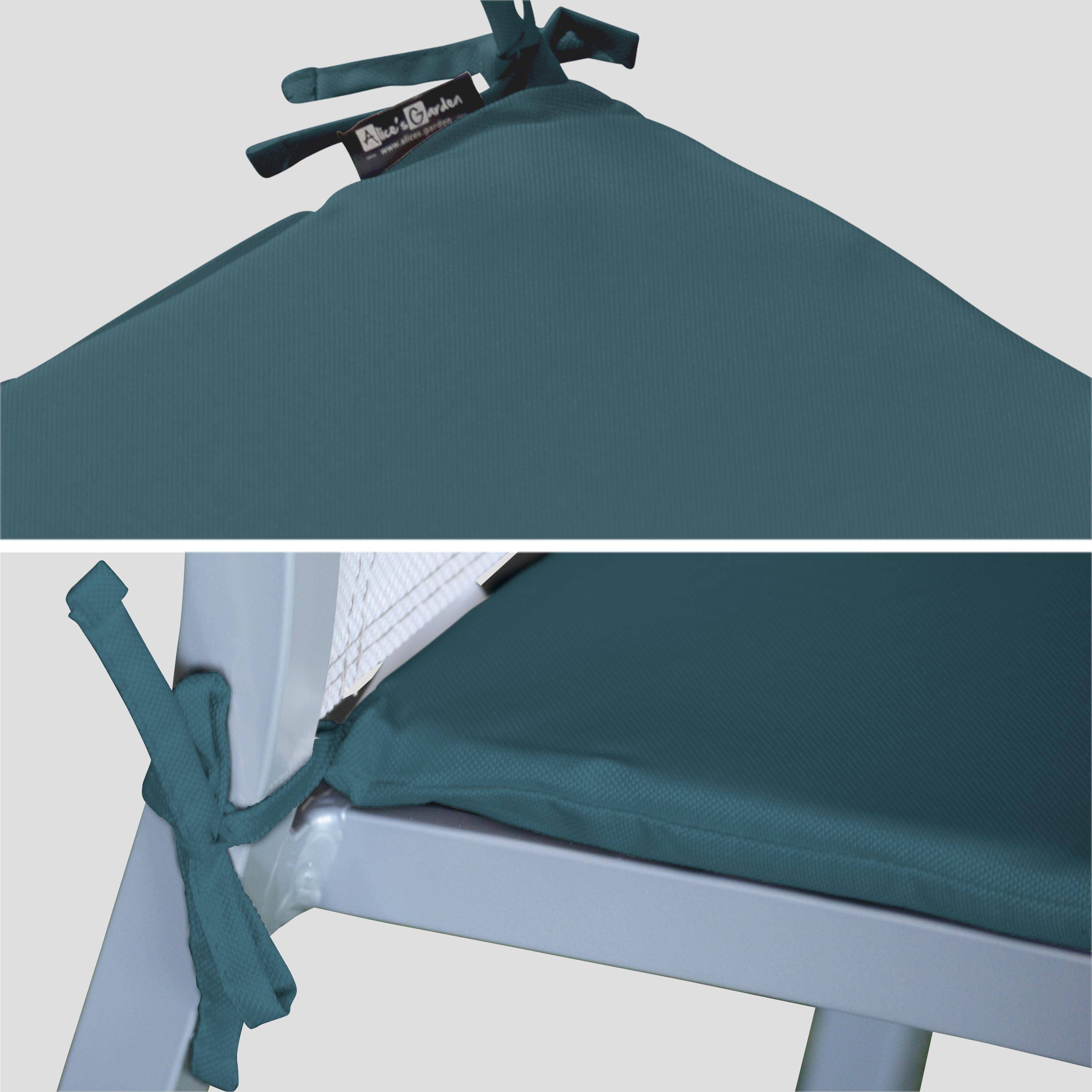 Set van 4 stoelkussens - 43 x 40 cm - waterafstotende stof, omkeerbaar, anti-UV, met bevestigingskoordjes, donker turquoise Photo3