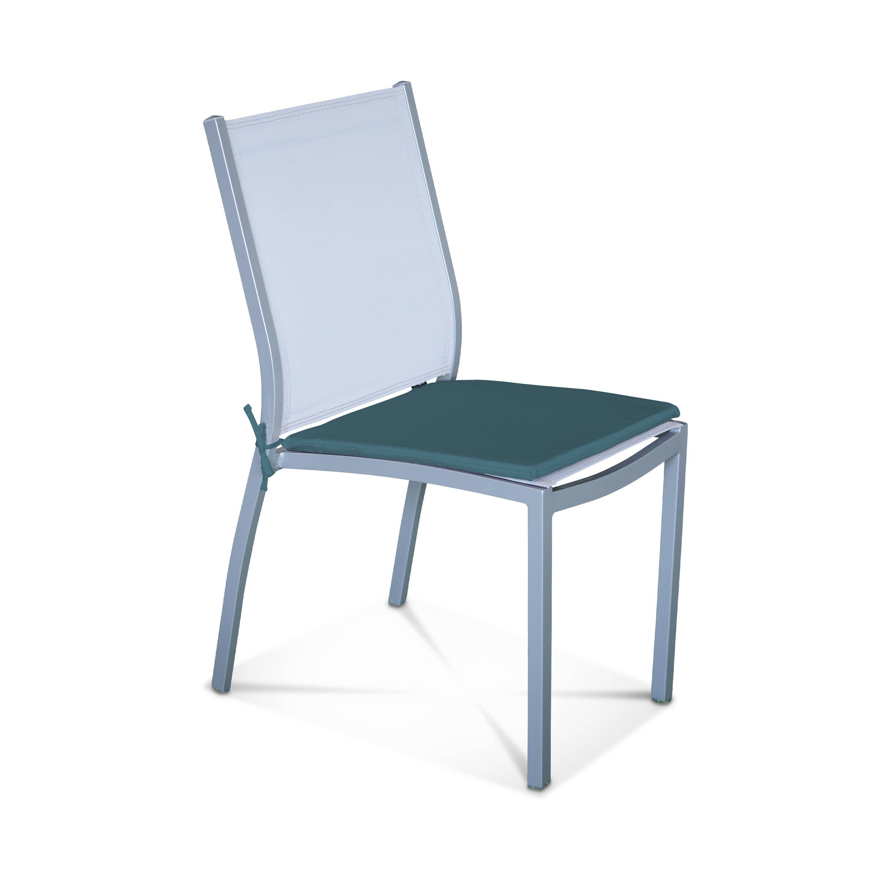 Set van 4 stoelkussens - 43 x 40 cm - waterafstotende stof, omkeerbaar, anti-UV, met bevestigingskoordjes, donker turquoise Photo2