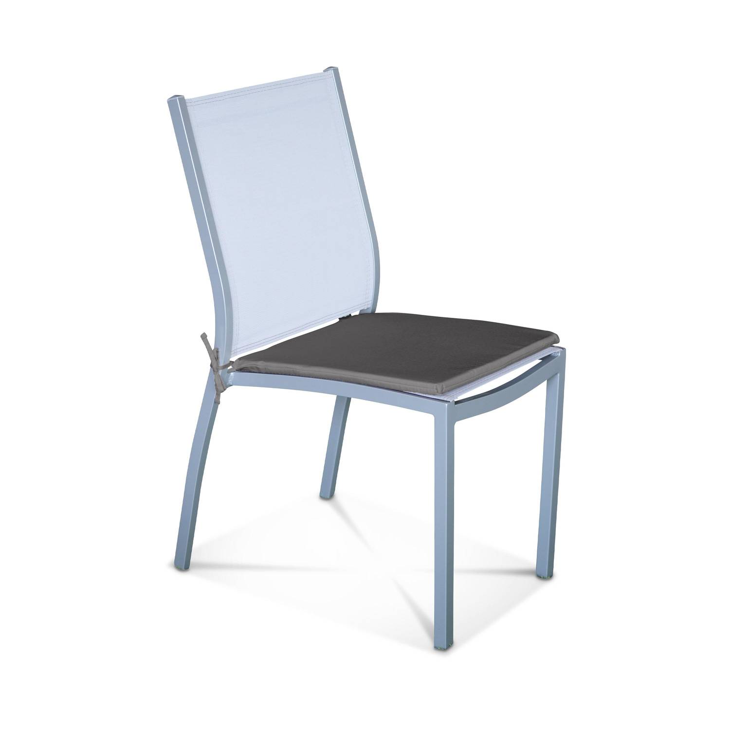 Lot de 4 galettes de chaises - 43 x 40 cm - gris, tissu déperlant, réversibles, anti UV, petites cordes pour attacher Photo2