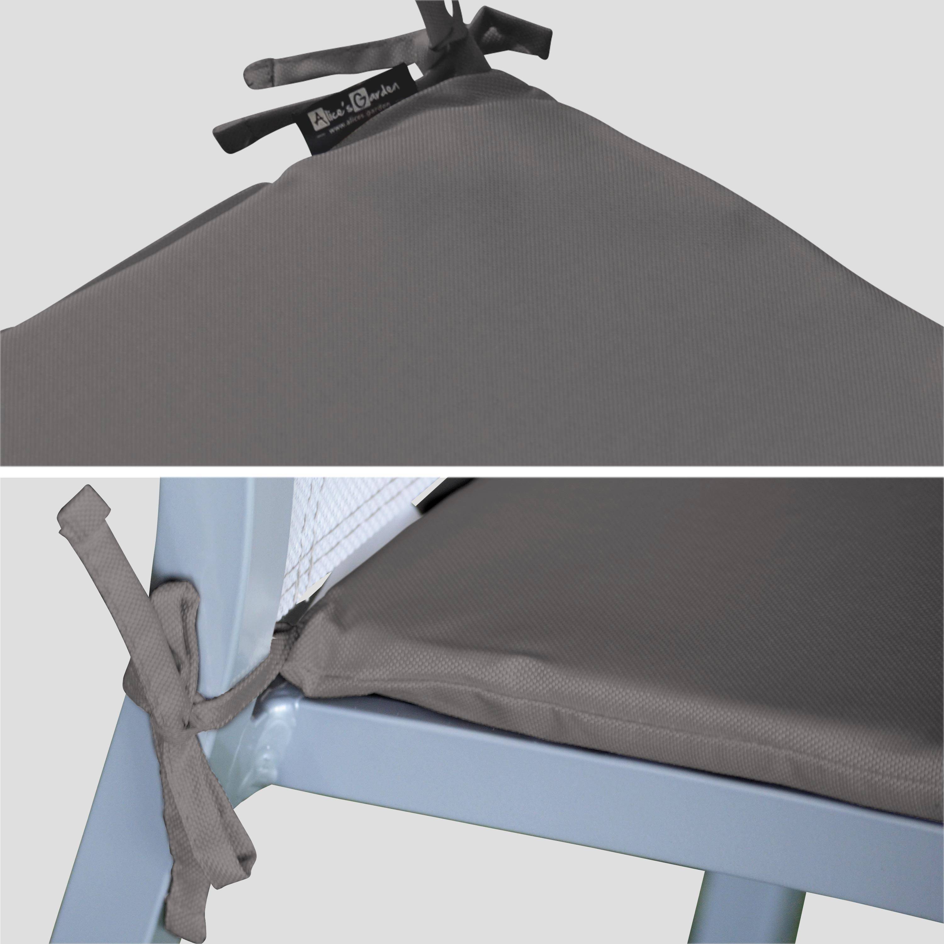 Set van 4 stoelkussens - 43 x 40 cm - waterafstotende stof, omkeerbaar, anti-UV, met bevestigingskoordjes, grijs Photo3