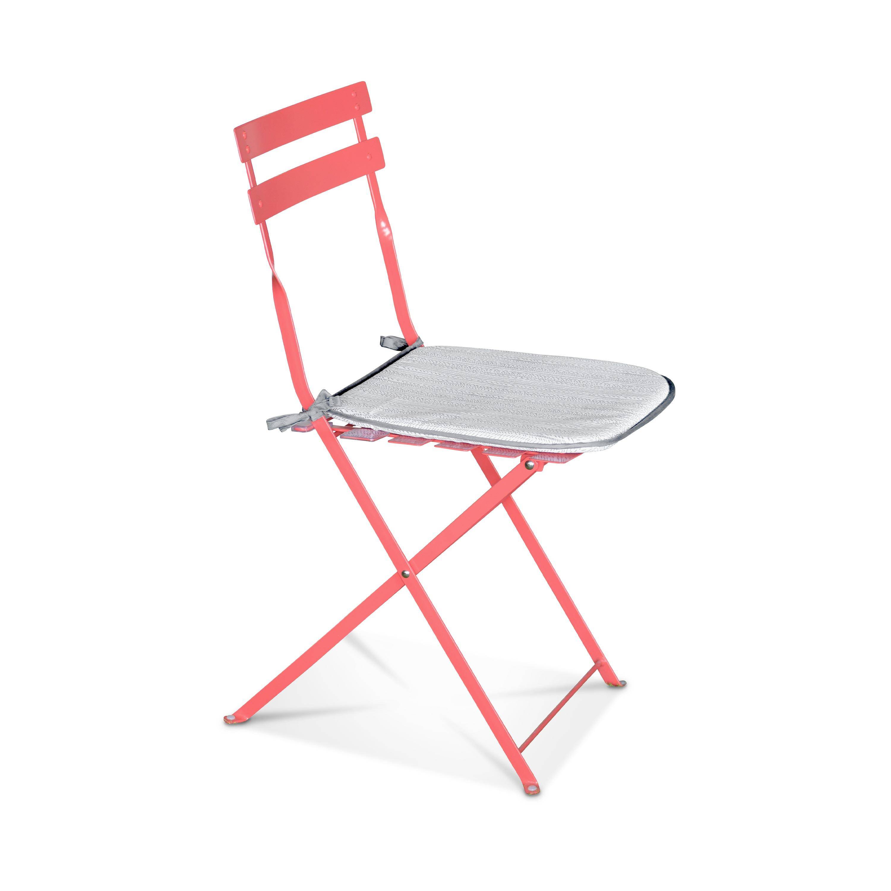 Set van 4 stoelkussens - 40 x 40cm, zitkussen met bevestigingskoordjes, grijs zigzagpatroon Photo2
