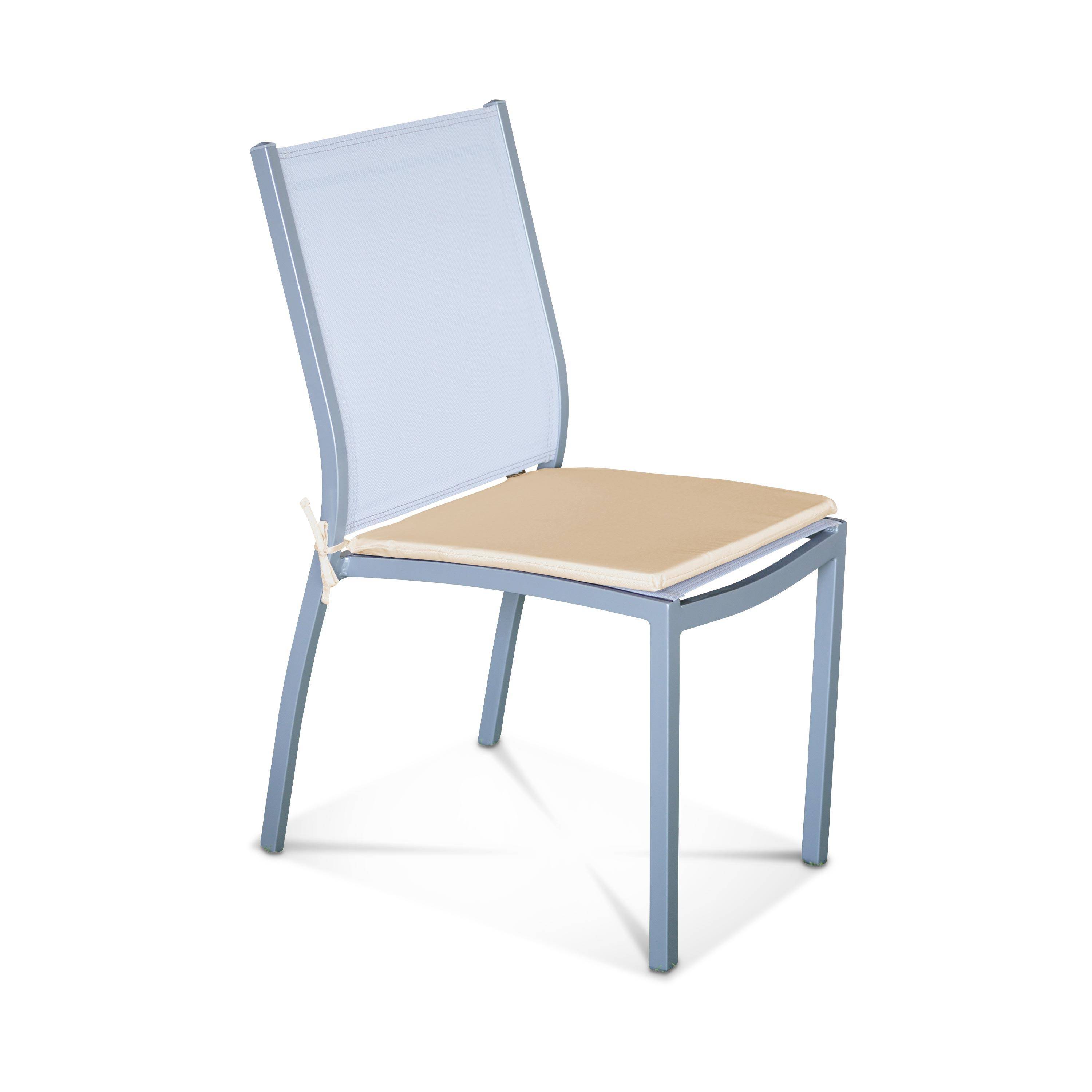 Lot de 4 galettes de chaises - 43 x 40 cm - beige, tissu déperlant, réversibles, anti UV, petites cordes pour attacher Photo2