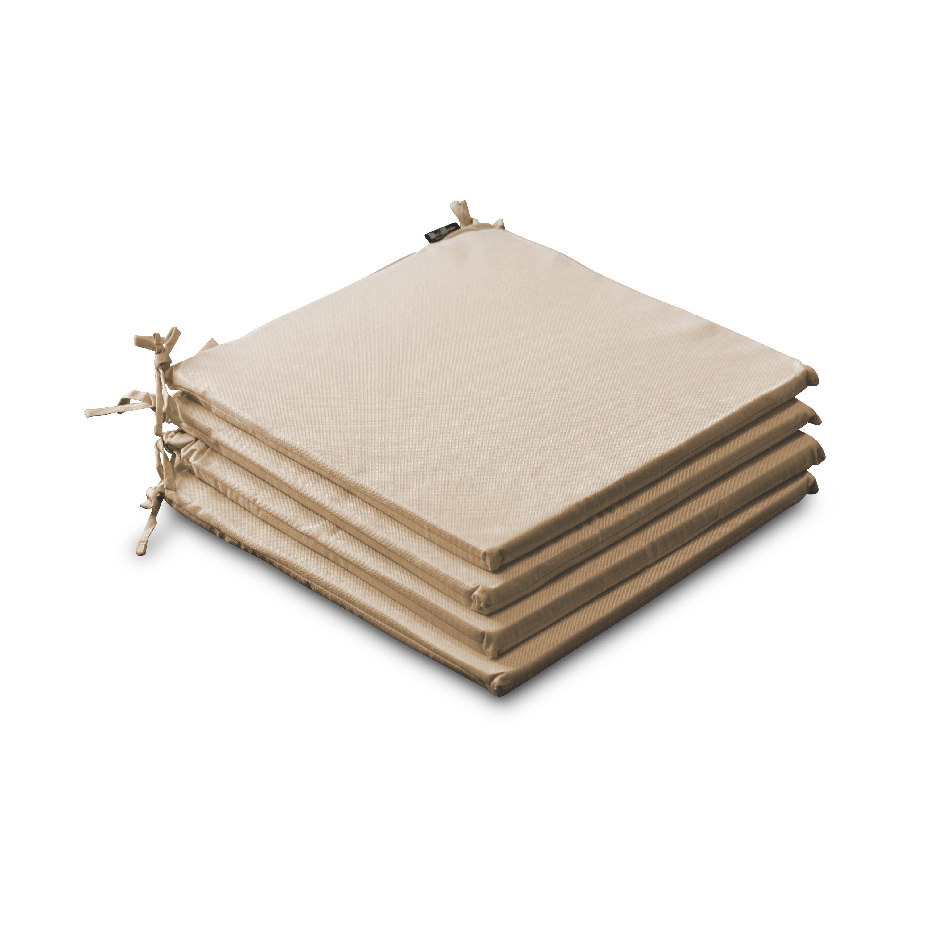 Set van 4 stoelkussens - 43 x 40 cm - waterafstotende stof, omkeerbaar, anti-UV, met bevestigingskoordjes, beige Photo1