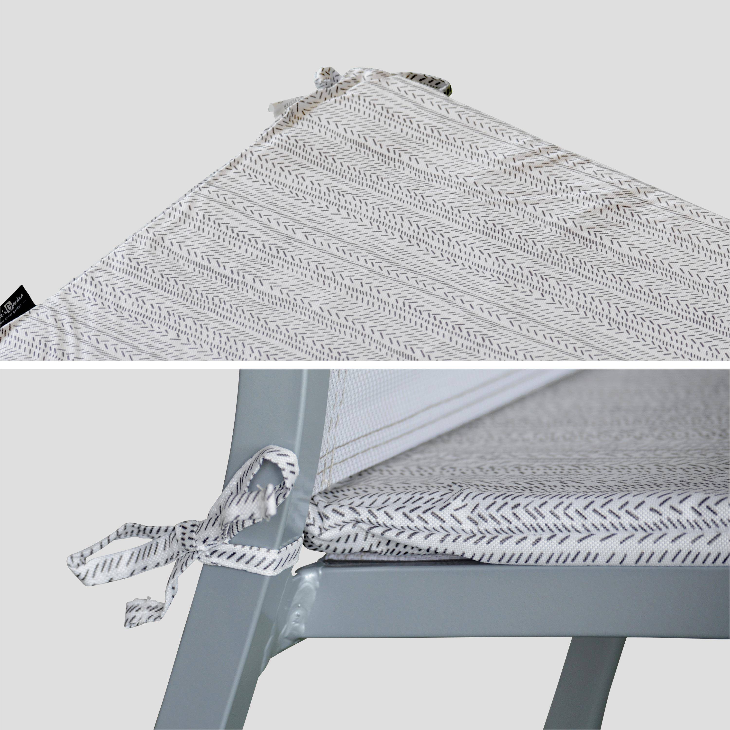 Set van 4 stoelkussens - 43 x 40 cm - waterafstotende stof, omkeerbaar, anti-UV, met bevestigingskoordjes, grijs zigzag motief Photo3