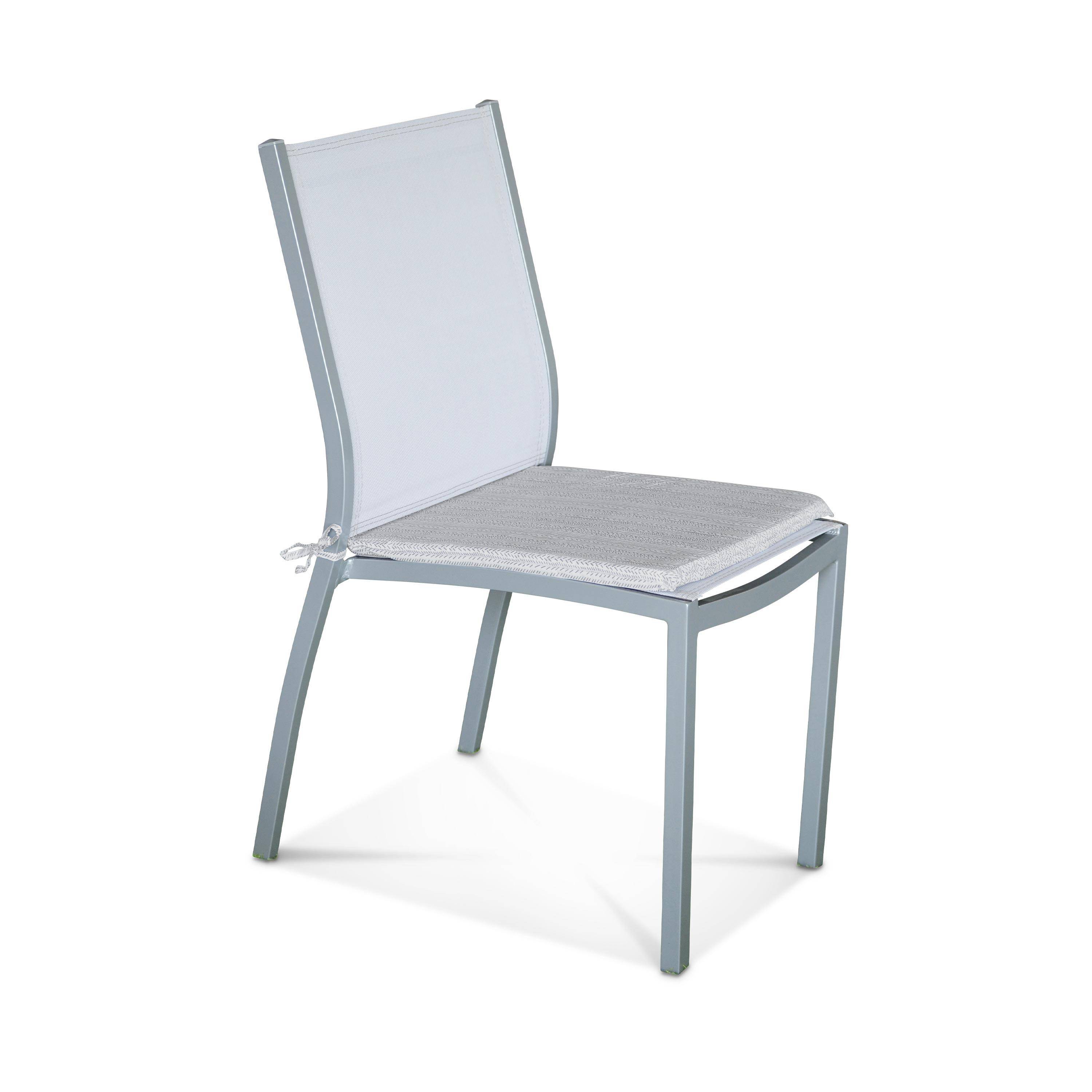 Set van 4 stoelkussens - 43 x 40 cm - waterafstotende stof, omkeerbaar, anti-UV, met bevestigingskoordjes, grijs zigzag motief Photo2
